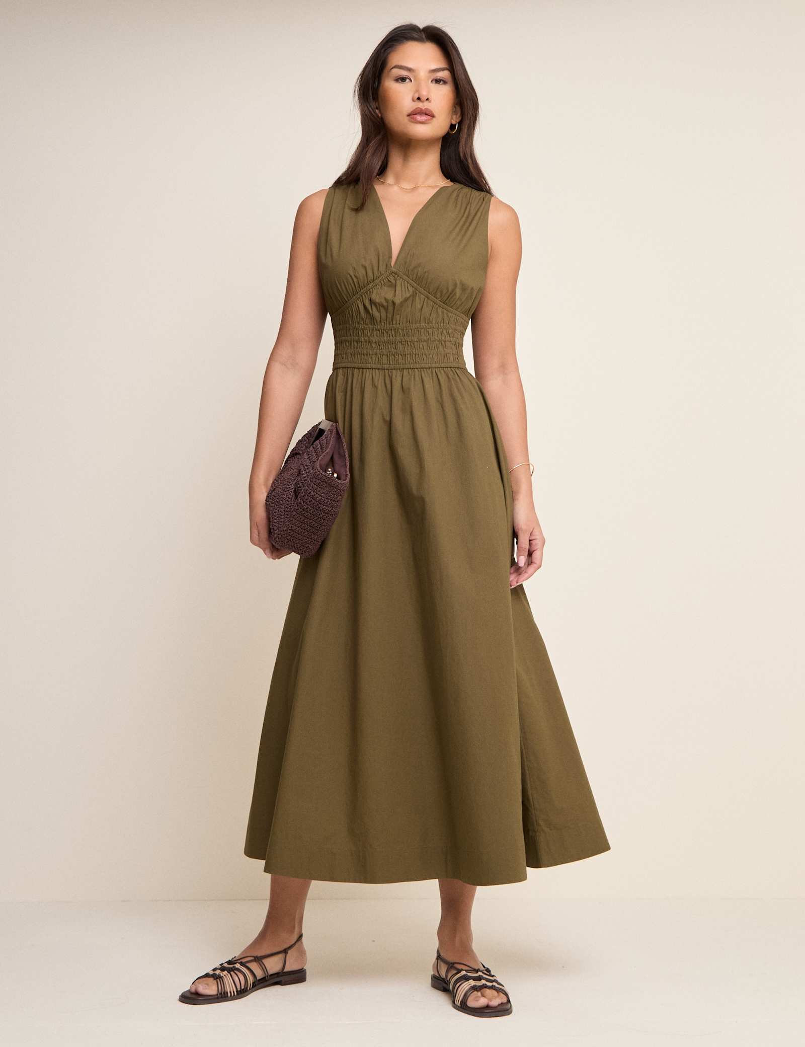 Pure Cotton V-Neck Midi Waisted Dress - image 2