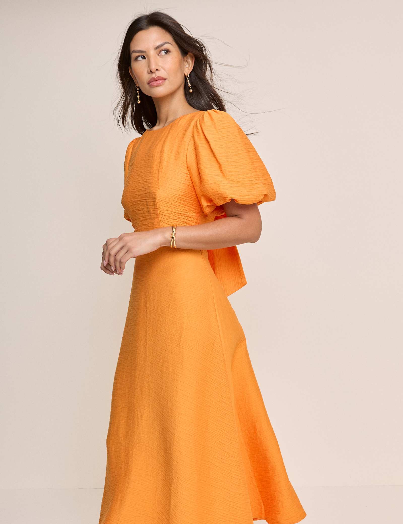 Textured Tie Waist Midi Skater Dress - image 5