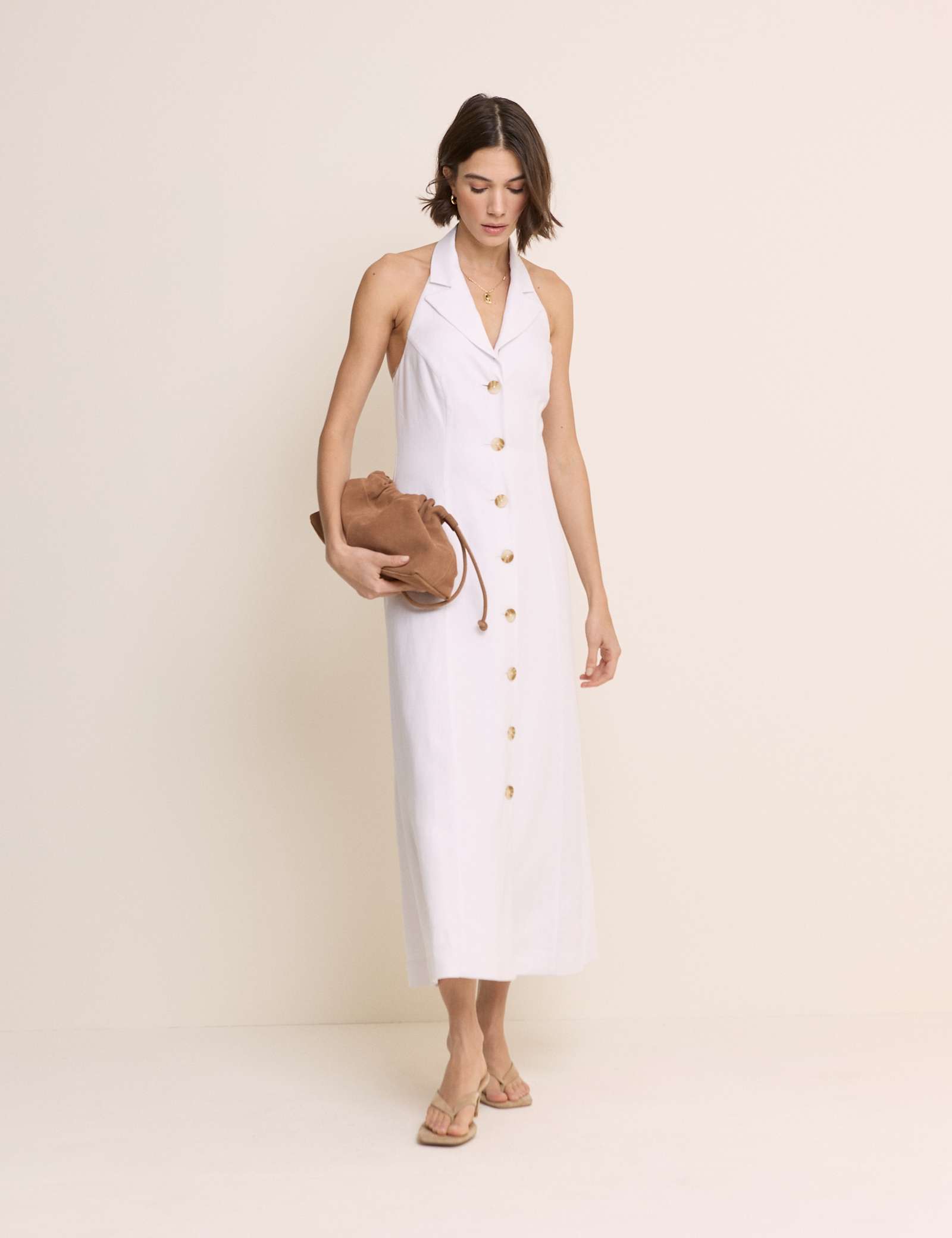 Lyocell Rich Halter Neck Midi Tailored Dress - image 3