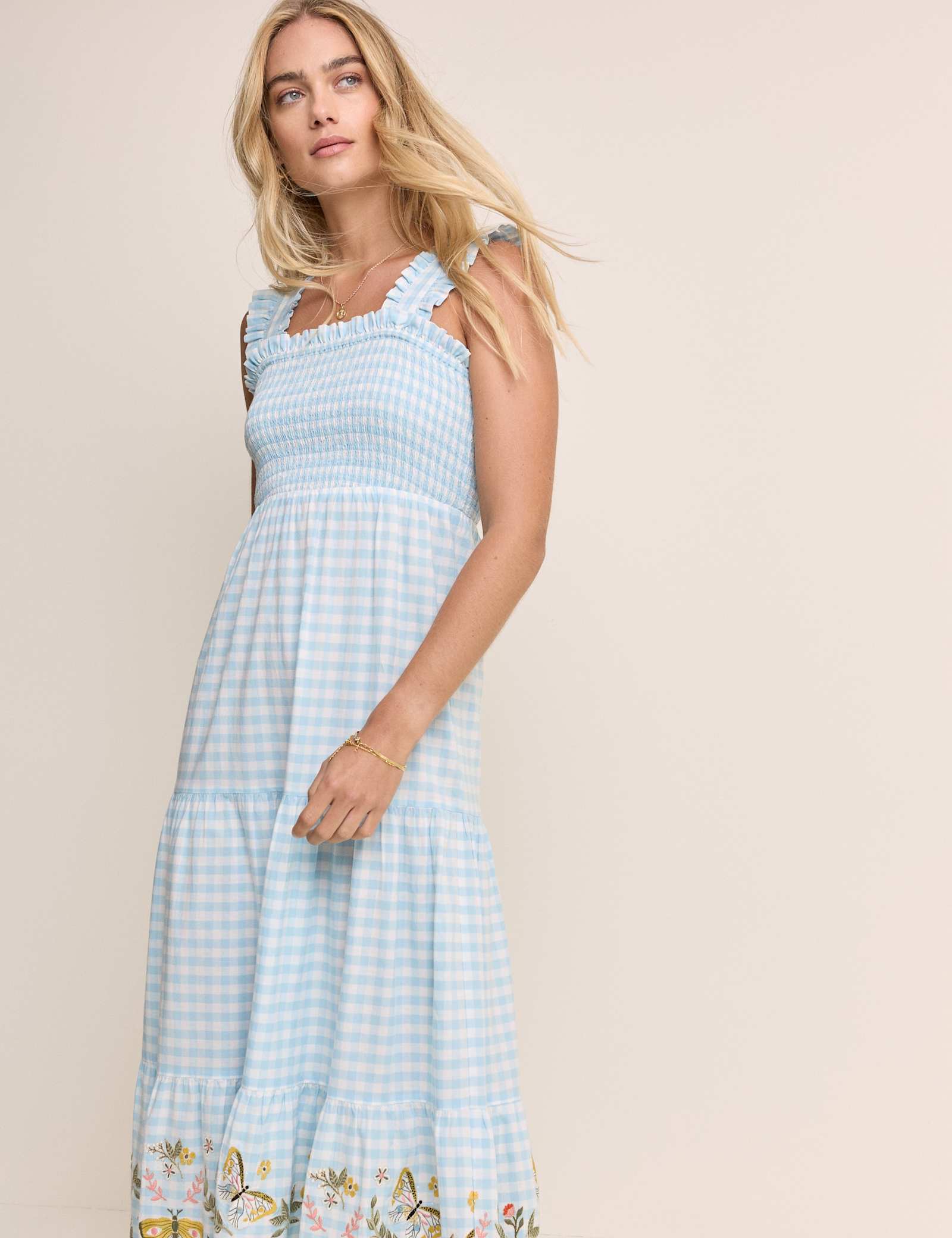 Pure Cotton Gingham Midaxi Tiered Dress - image 1