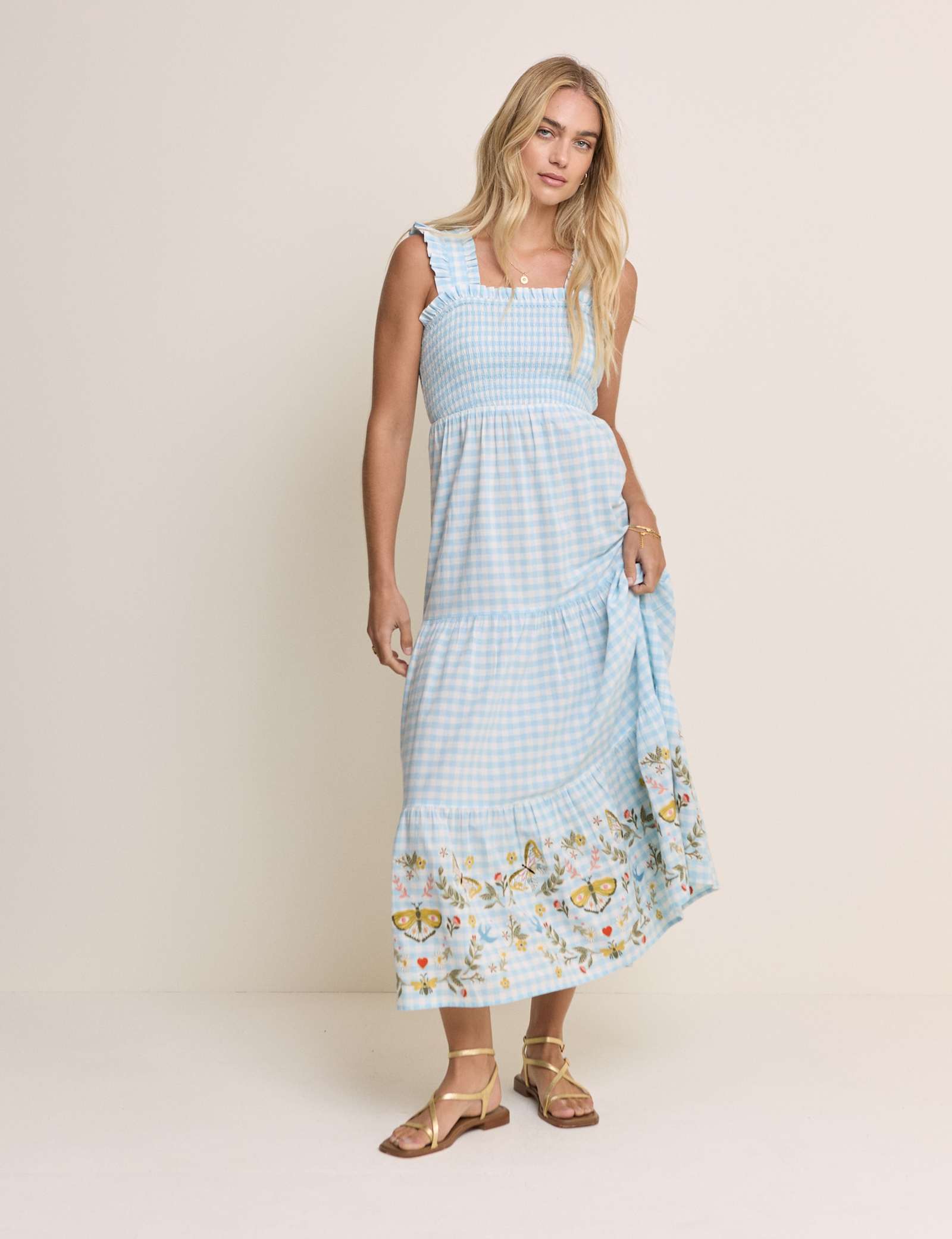 Pure Cotton Gingham Midaxi Tiered Dress - image 5