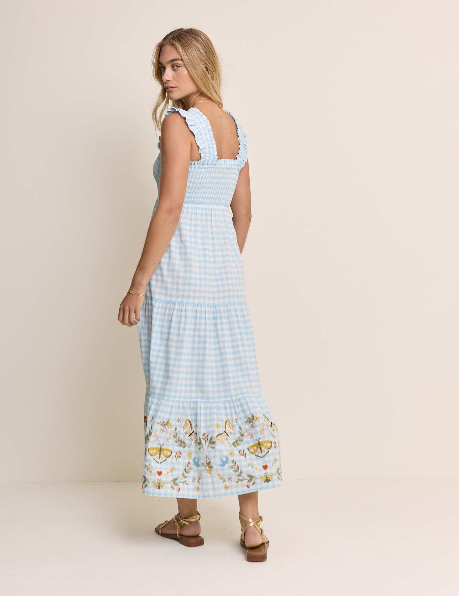 Pure Cotton Gingham Midaxi Tiered Dress - image 3