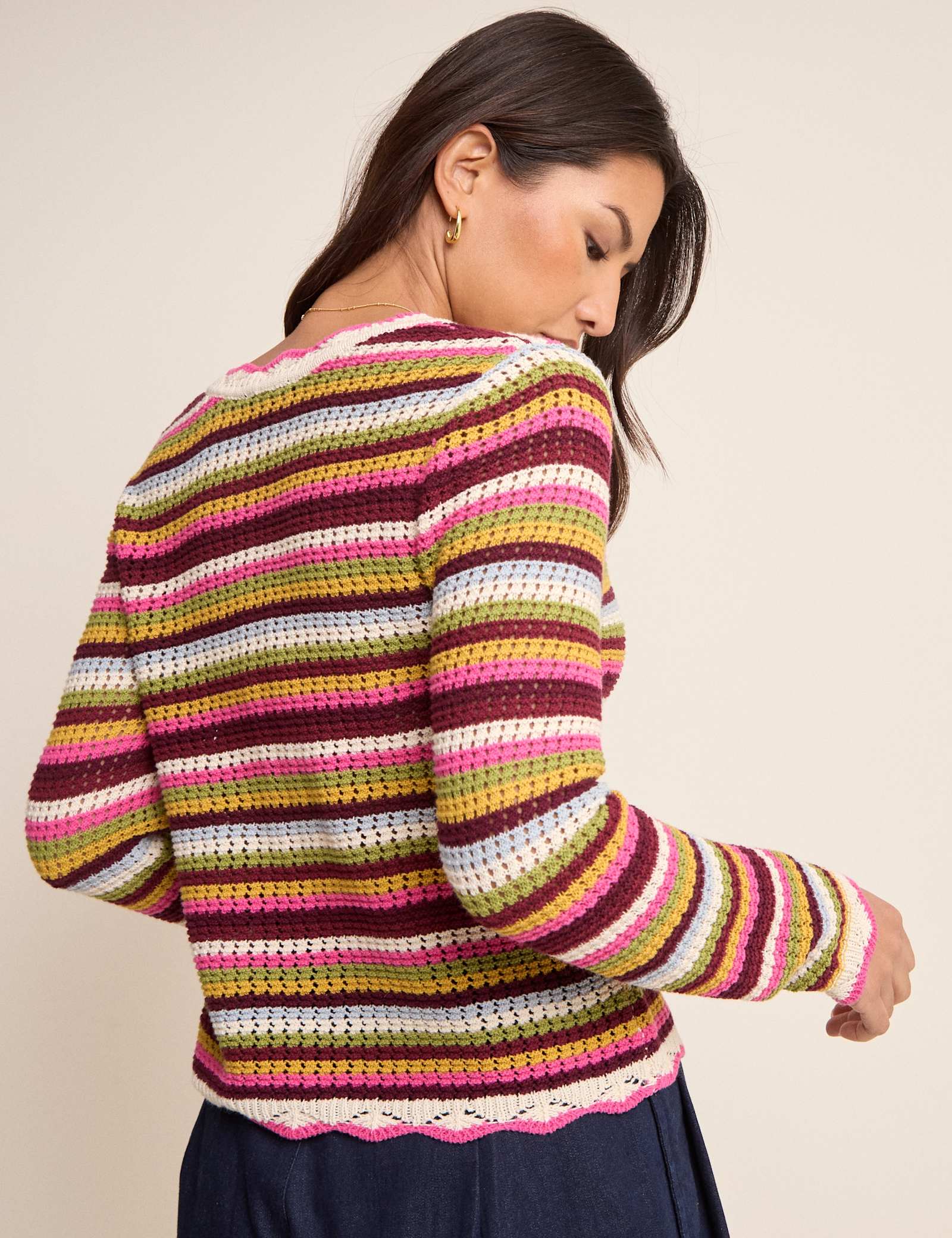 Pure Cotton Striped Mock Crochet Cardigan - image 3