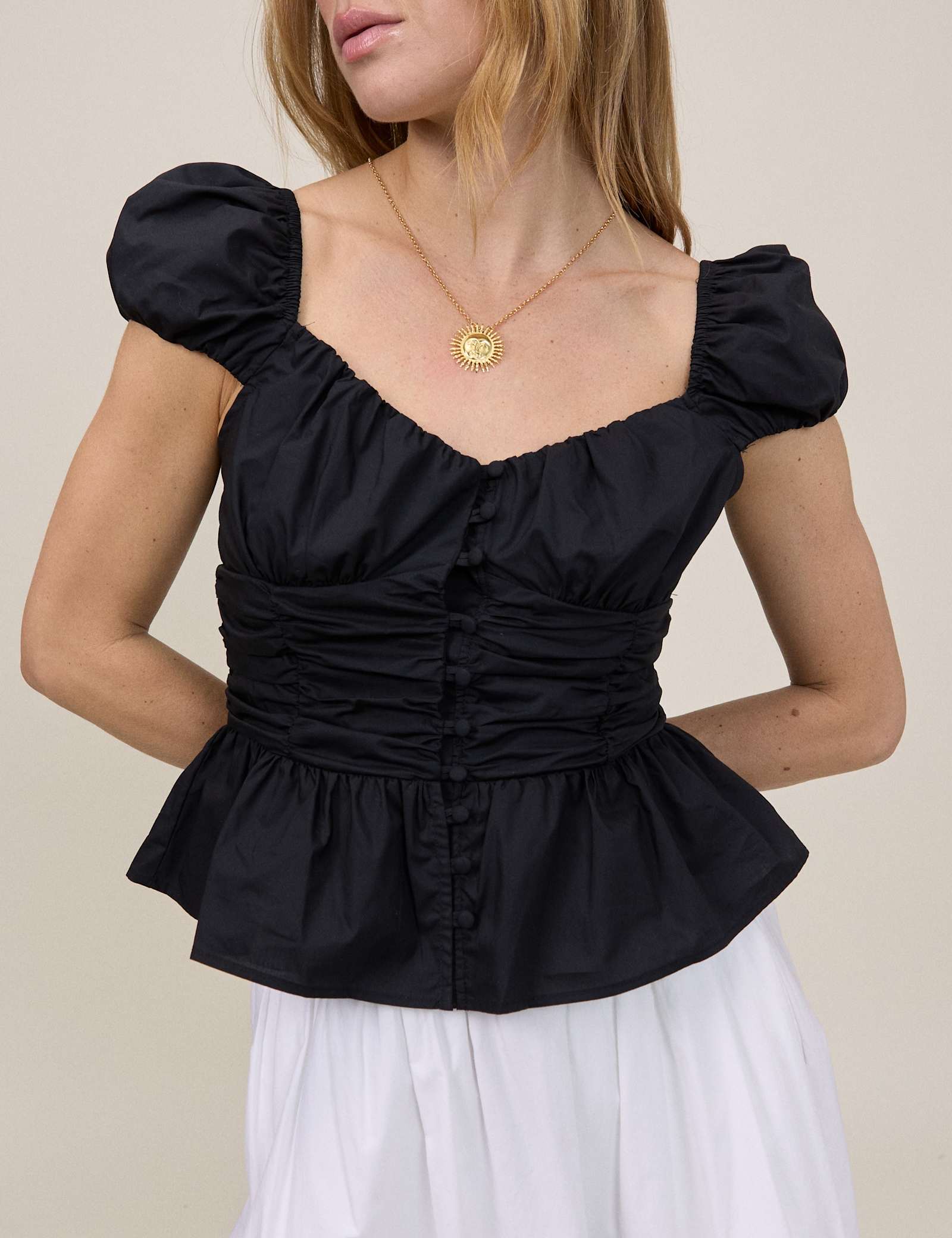 Pure Cotton V-Neck Puff Sleeve Top - image 3