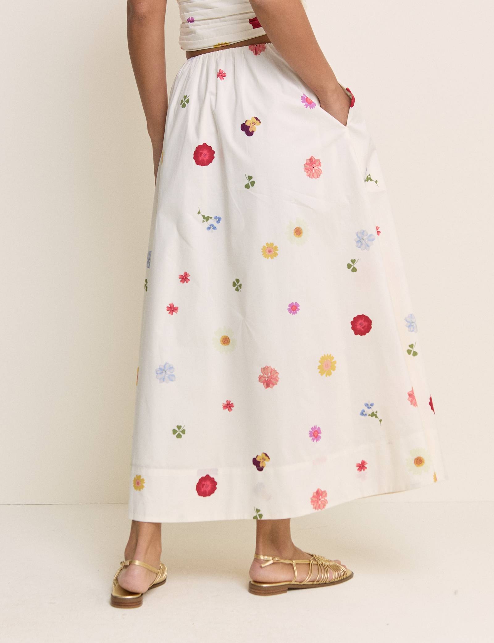 Pure Cotton Floral Midi A-Line Skirt - image 5