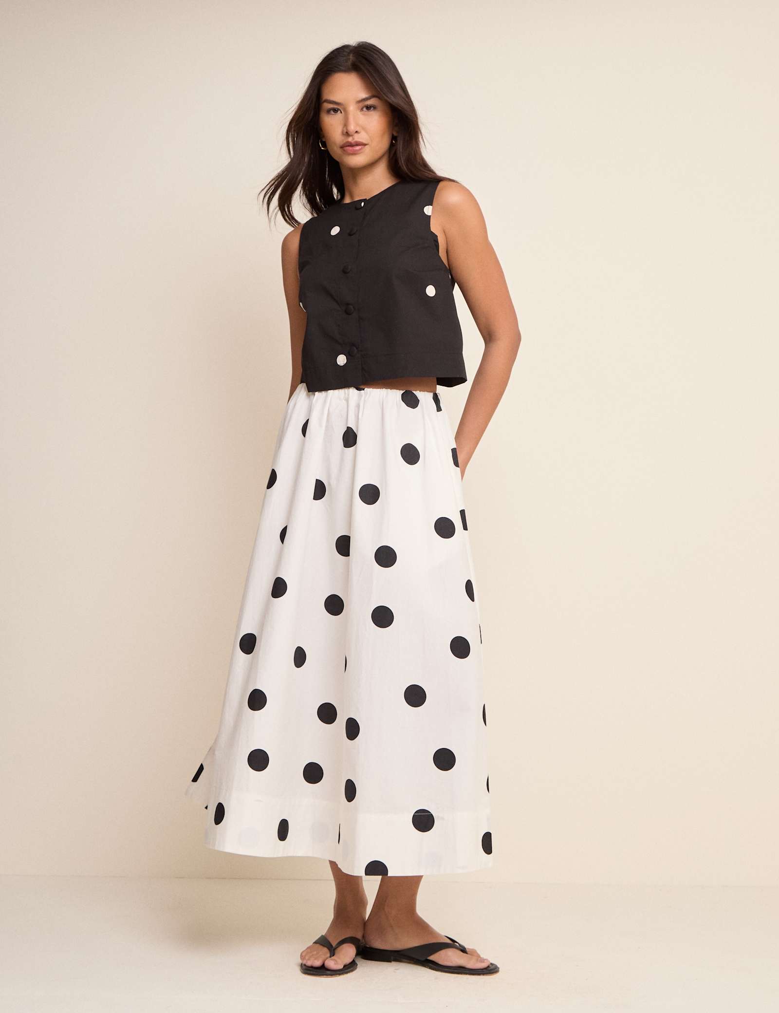 Pure Cotton Polka Dot Midi A-Line Skirt - image 3