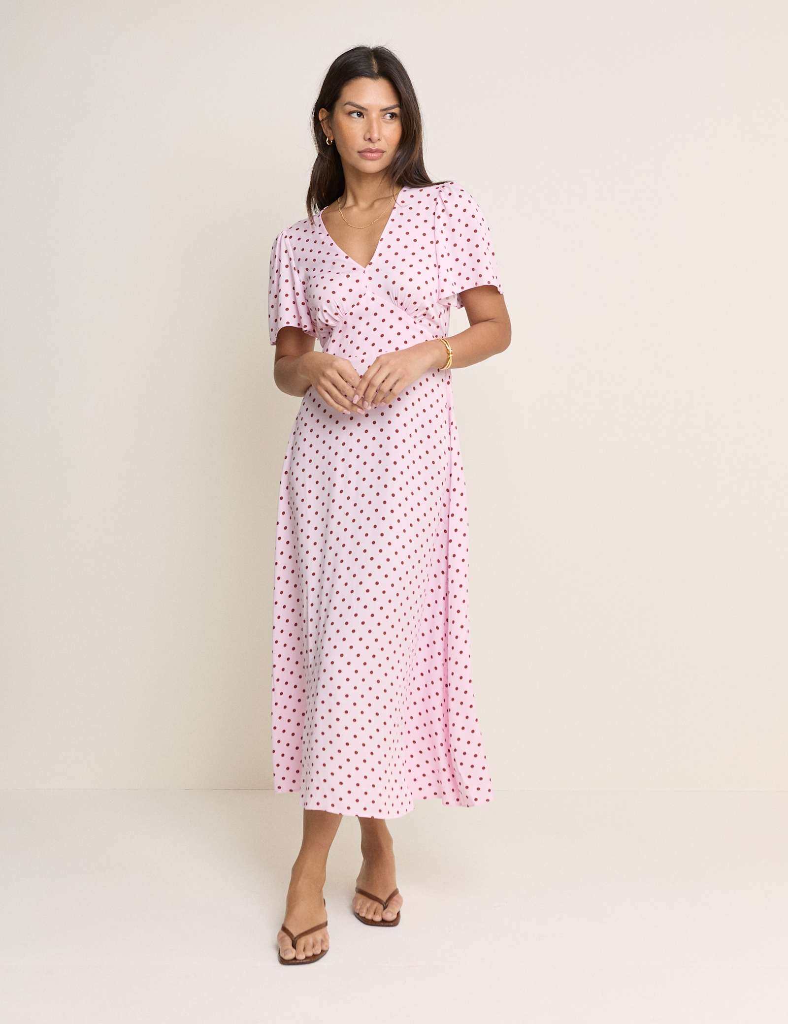 Polka Dot V-Neck Midi Tea Dress - image 1
