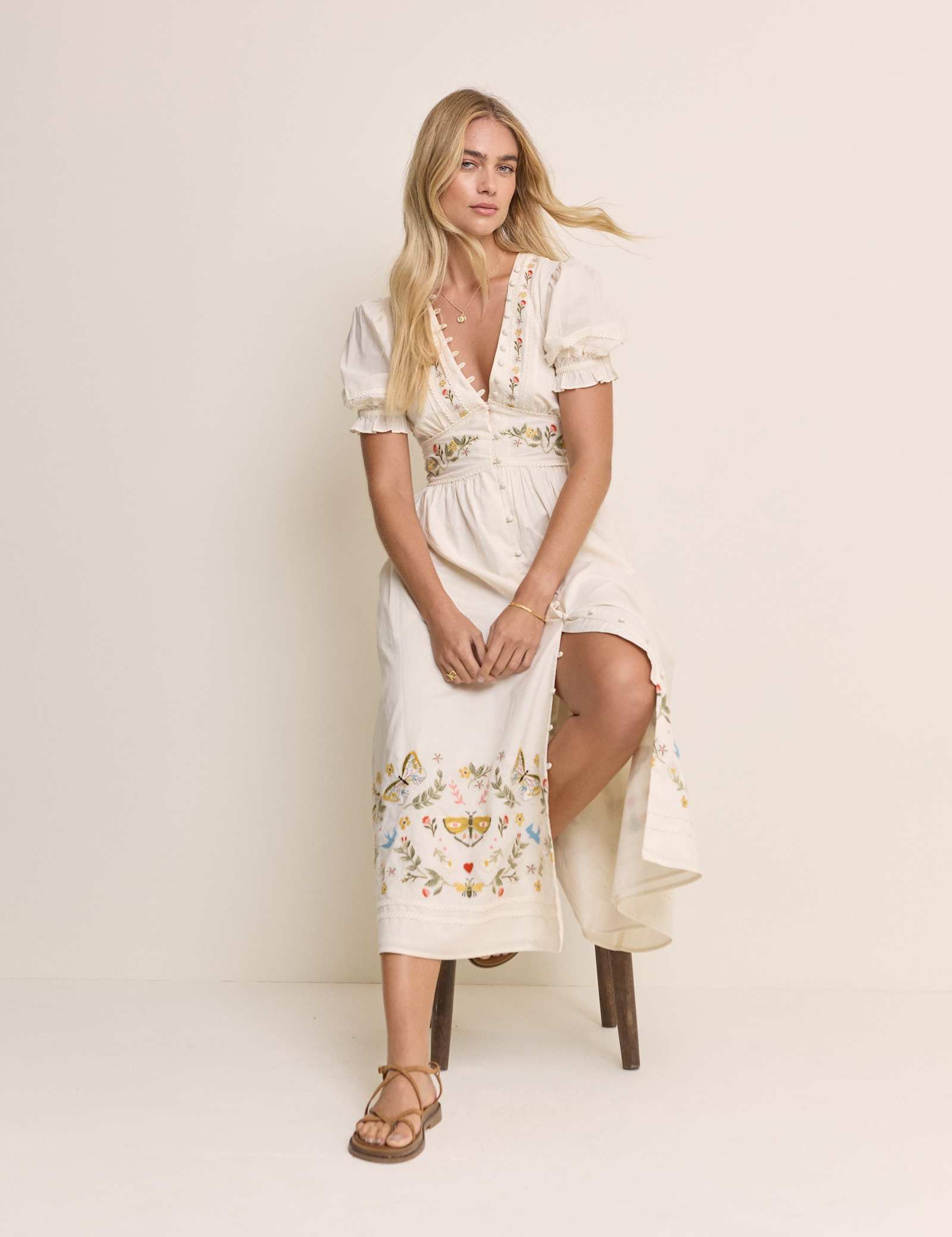 Pure Cotton Embroidered Midi Tea Dress - image 1
