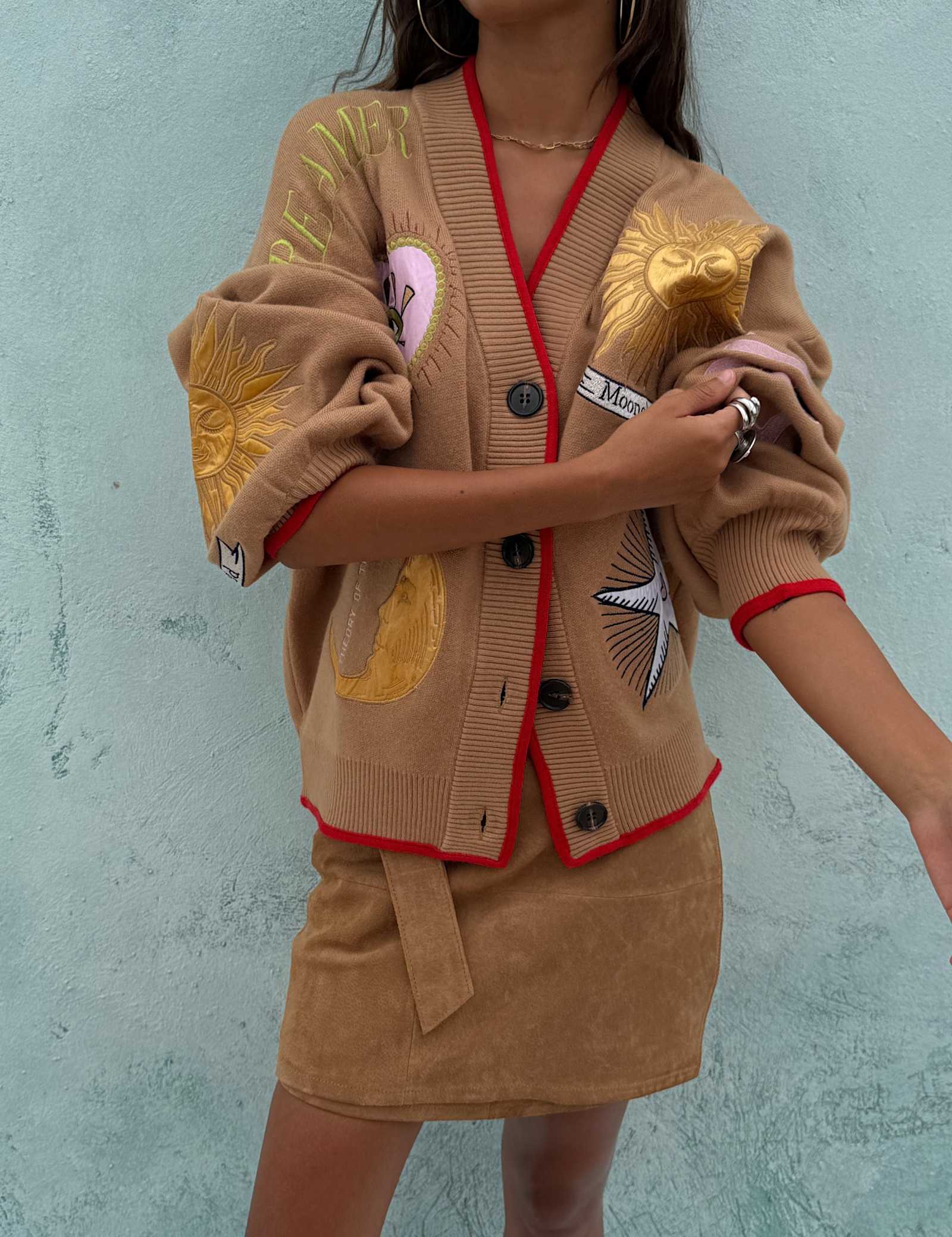 Embroidered Button Front Relaxed Cardigan - image 4