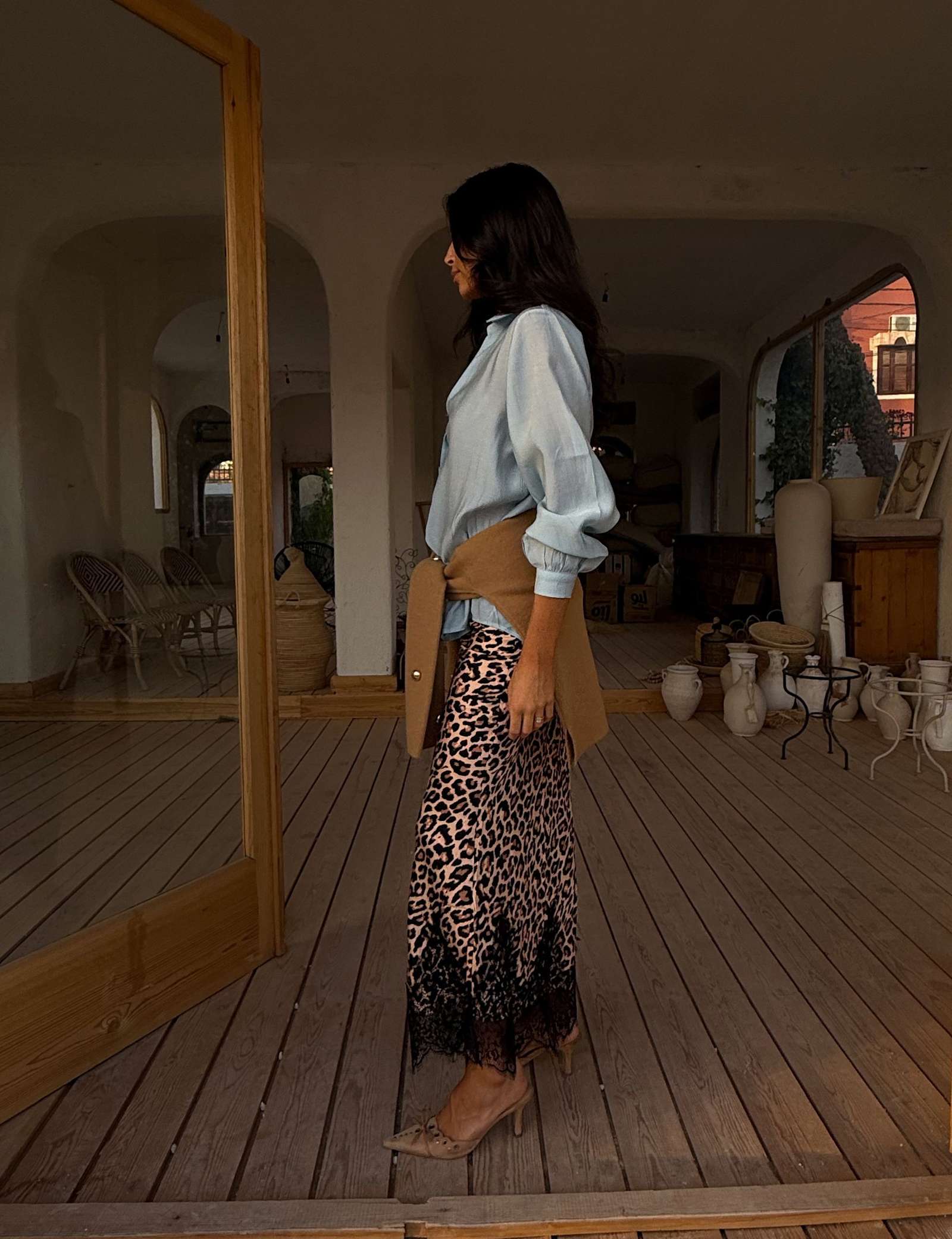 Animal Print Lace Detail Maxi Slip Skirt - image 2