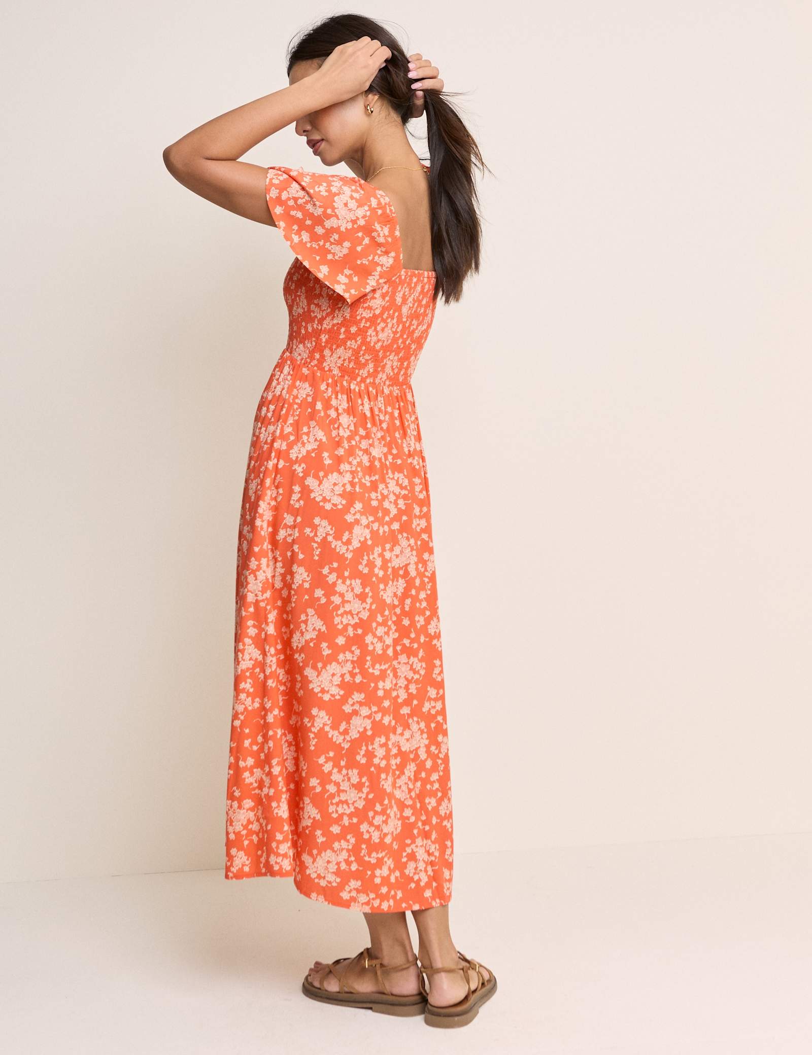 Floral Square Neck Shirred Midi Dress - image 4