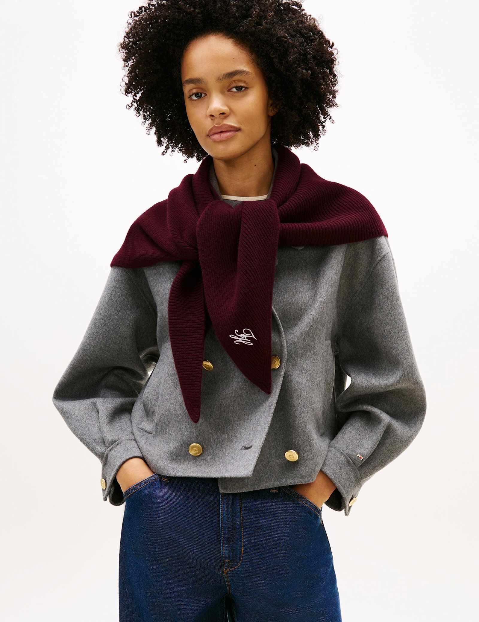 Wool Cashmere Blend Ribbed Triangle Scarf - image 2