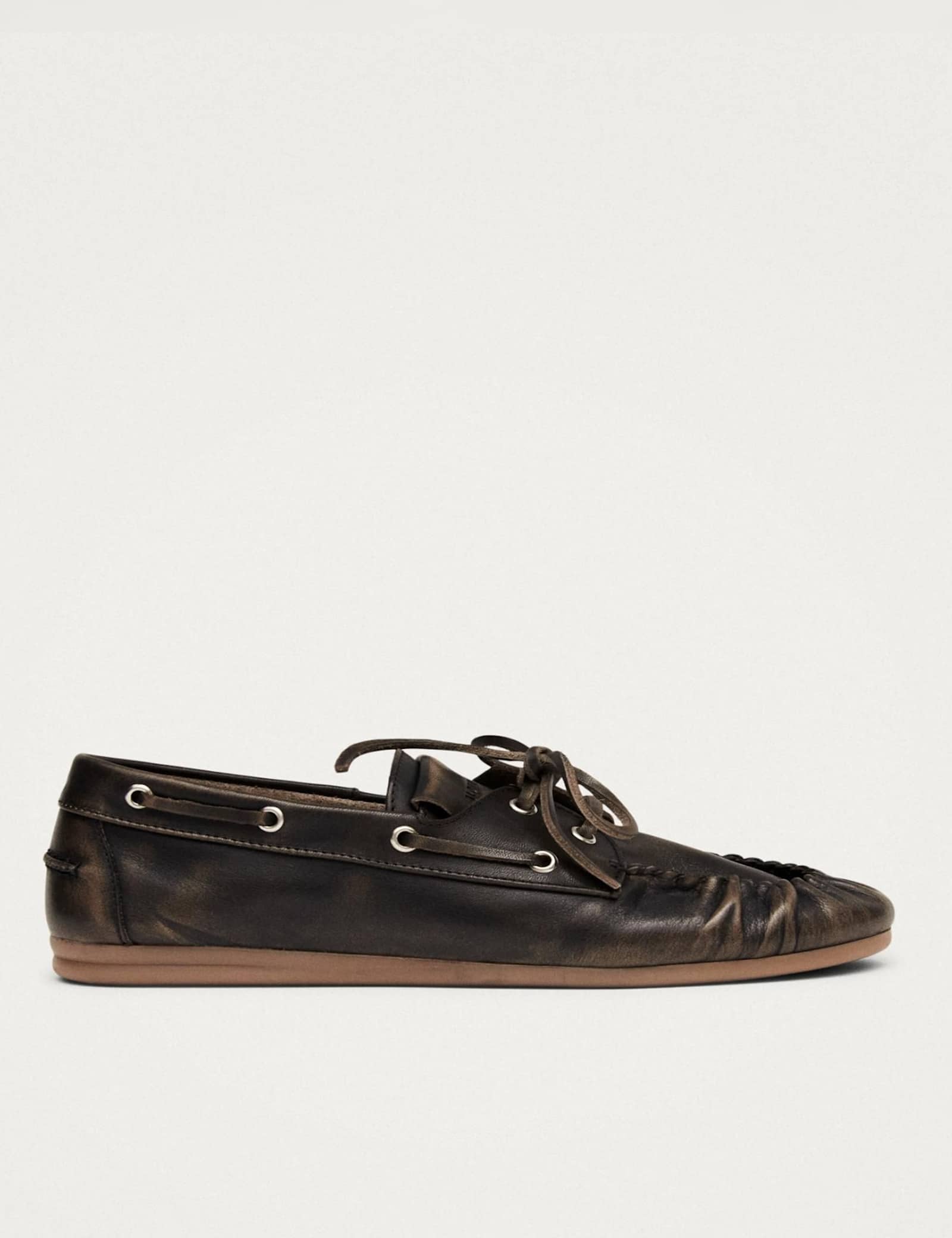 Leather Lace Up Flat Loafers - image 1