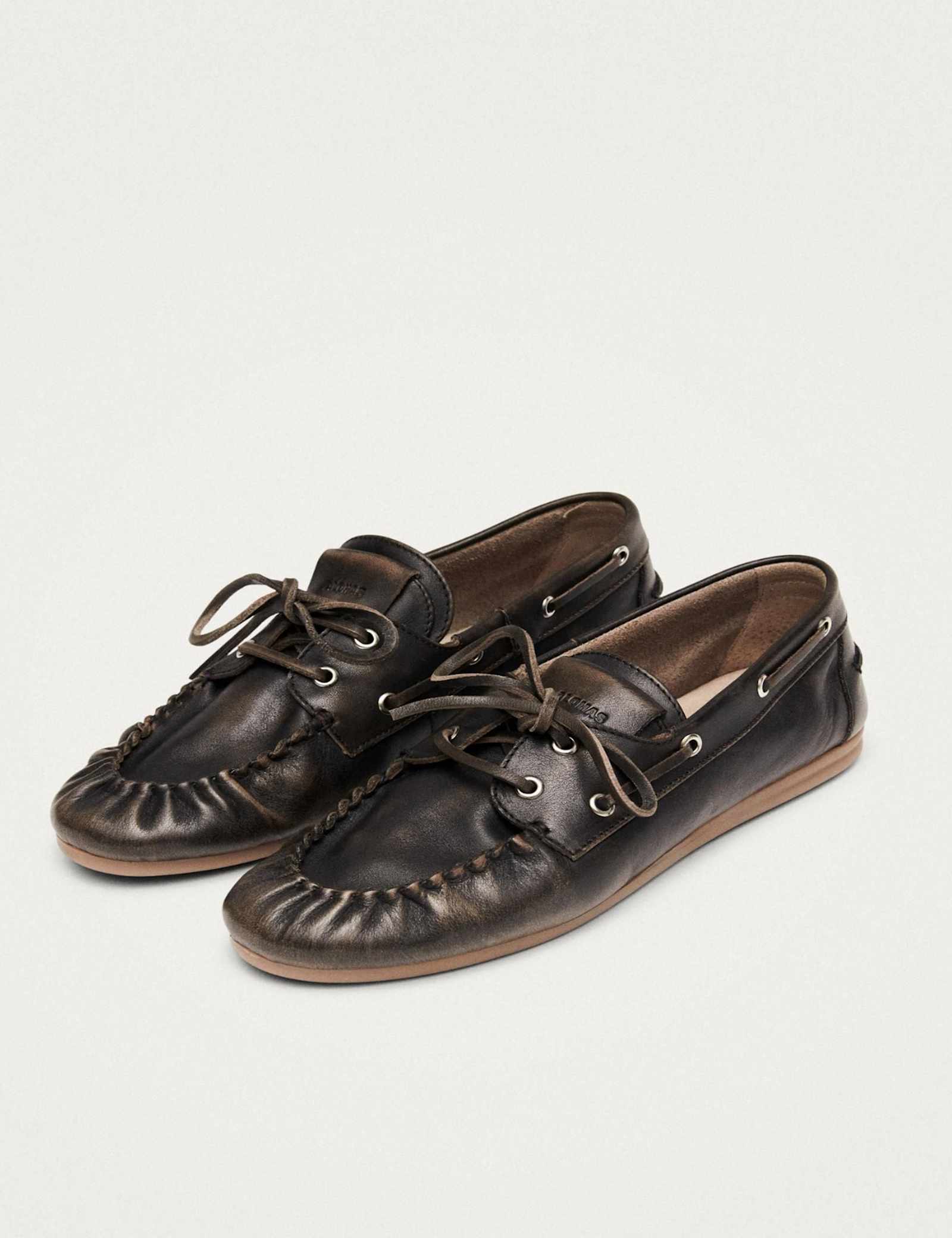 Leather Lace Up Flat Loafers - image 5