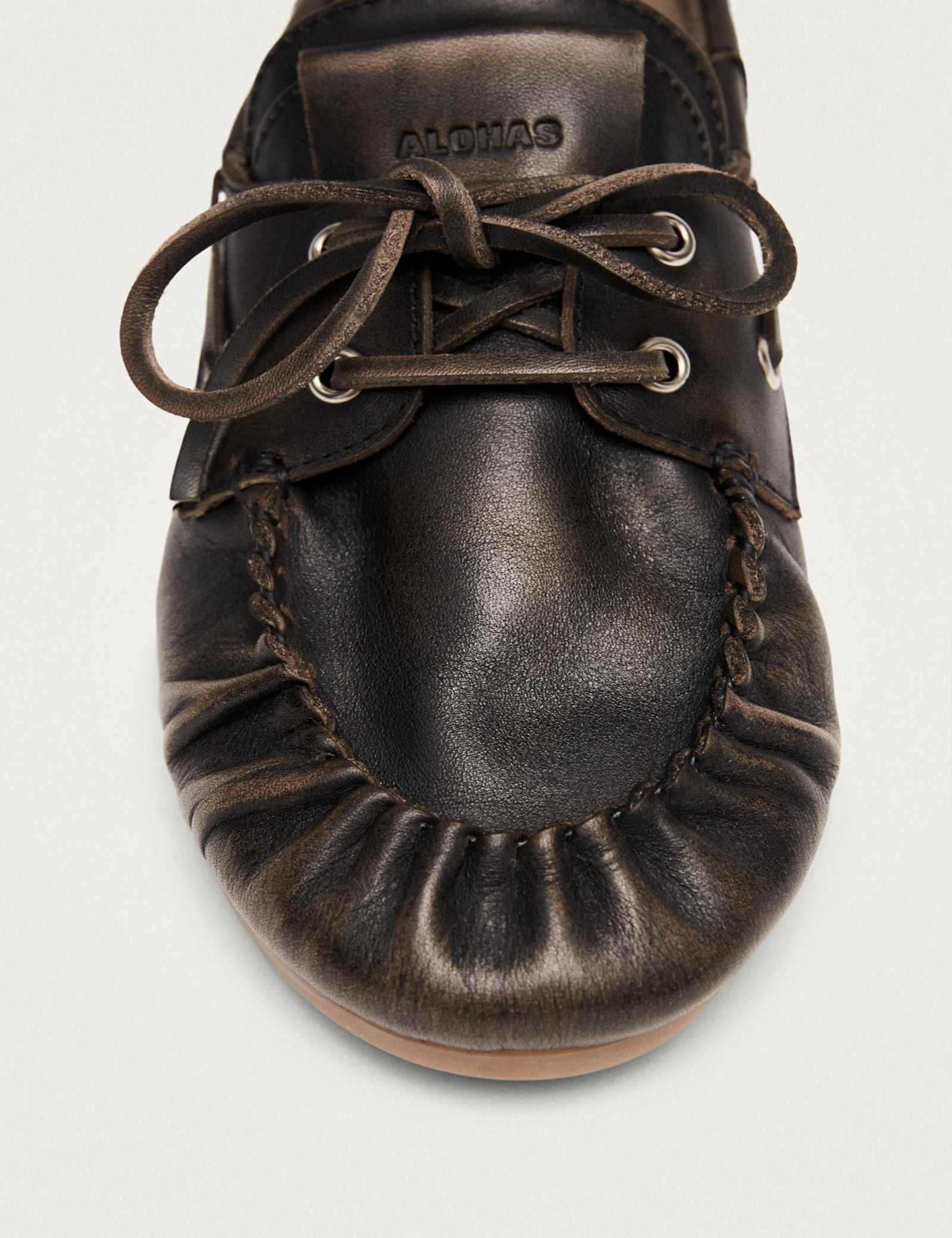 Leather Lace Up Flat Loafers - image 3