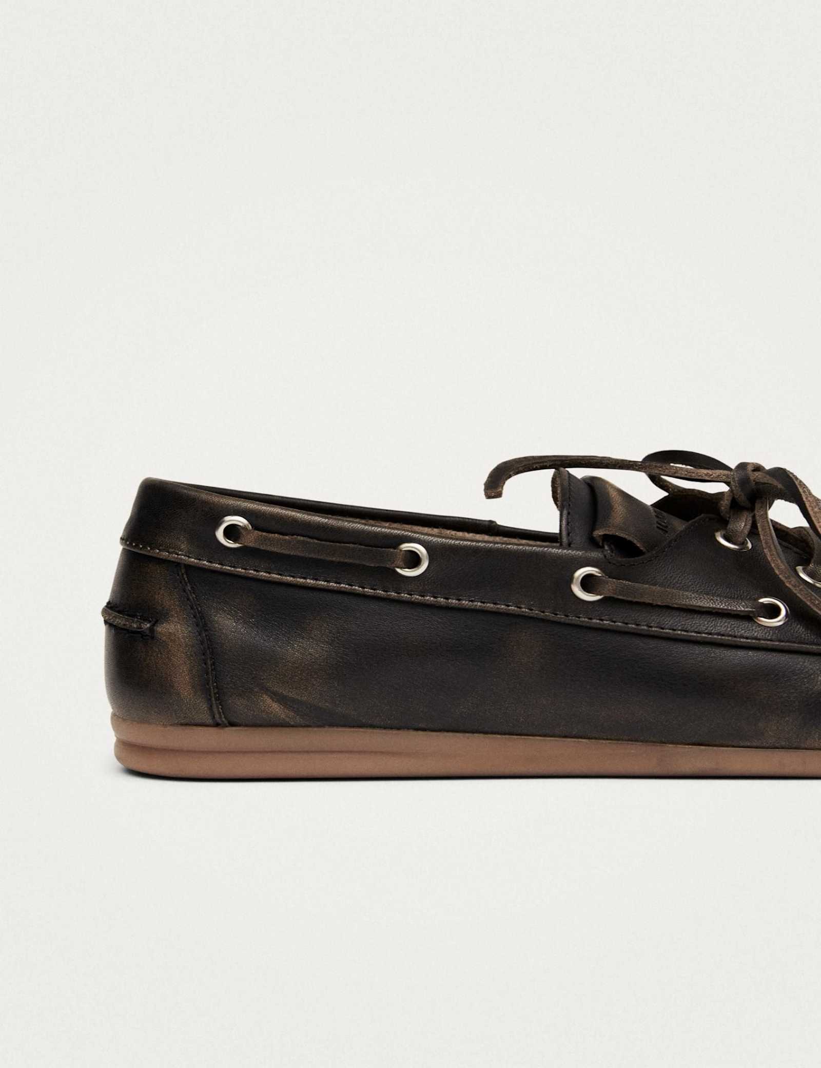 Leather Lace Up Flat Loafers - image 4