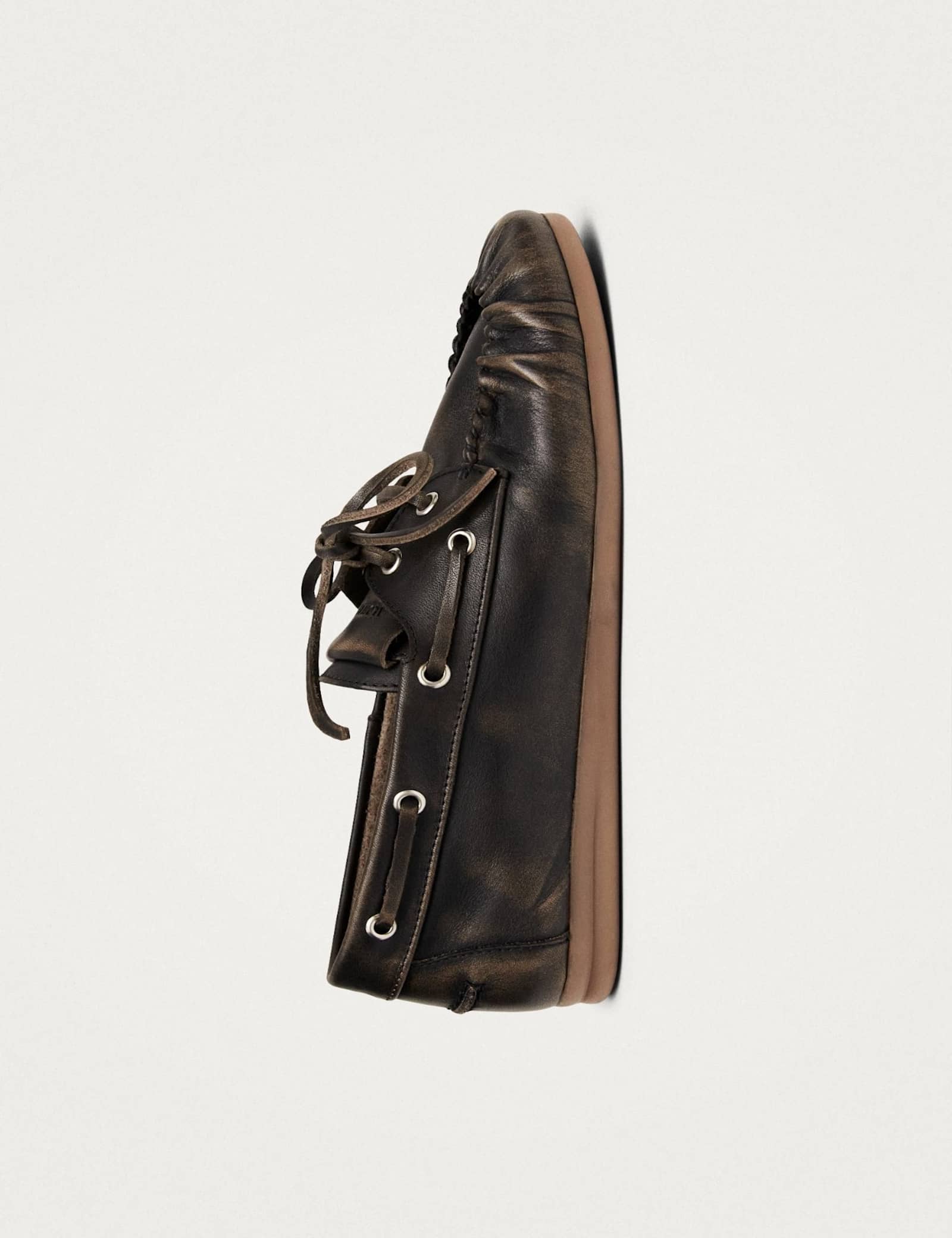 Leather Lace Up Flat Loafers - image 2