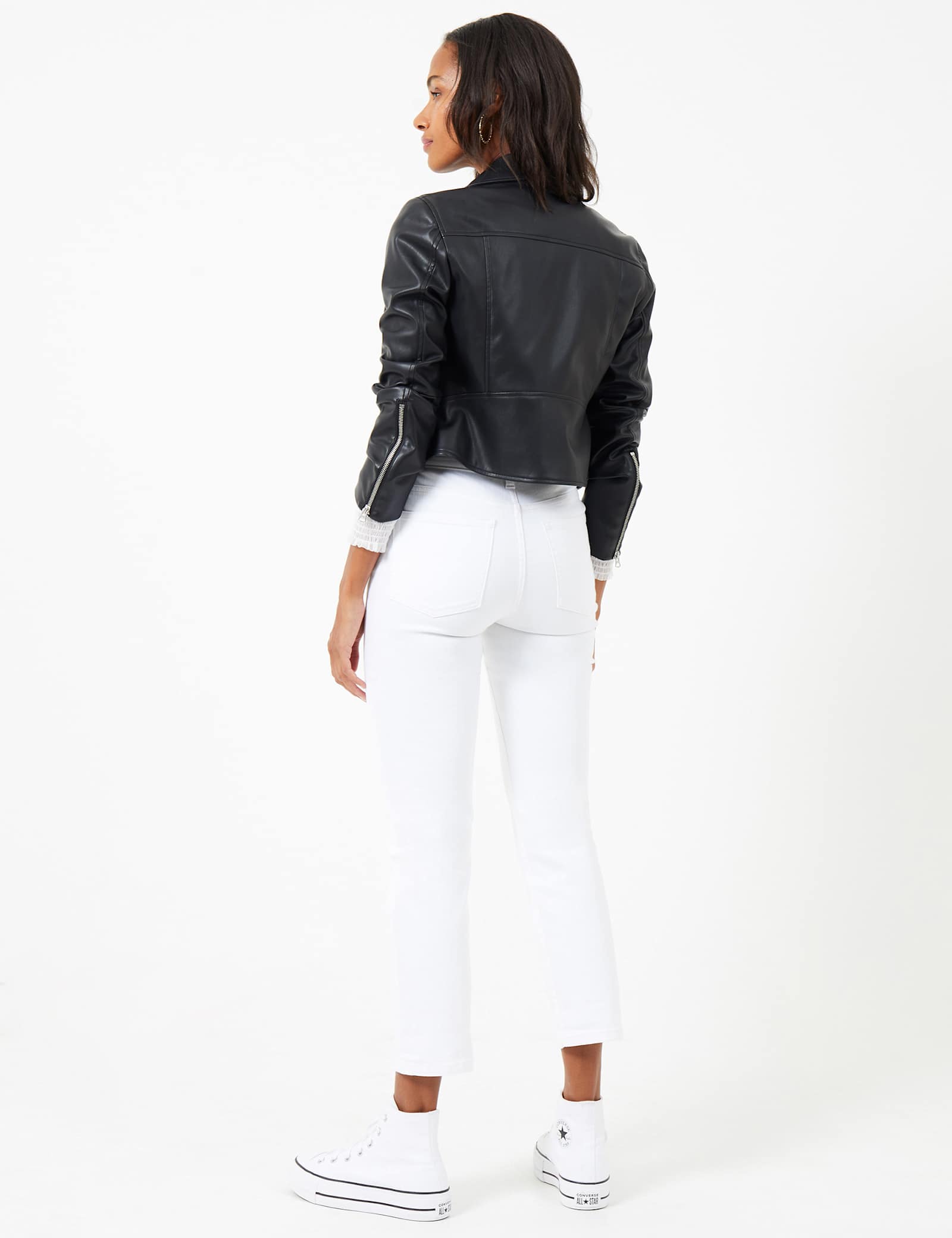Faux Leather Cropped Biker Jacket - image 3