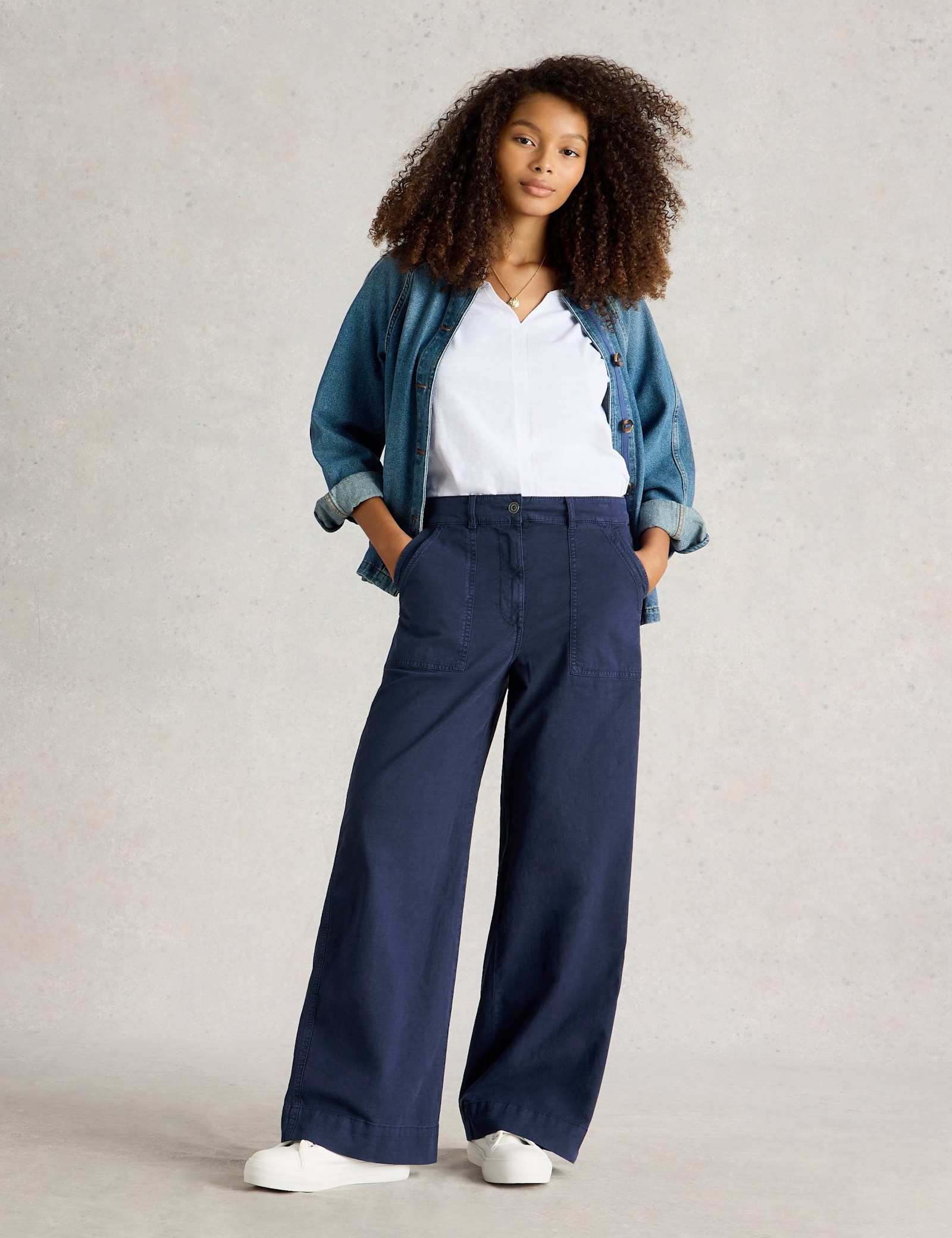 Cotton Rich Wide Leg Chinos With Linen - image 3