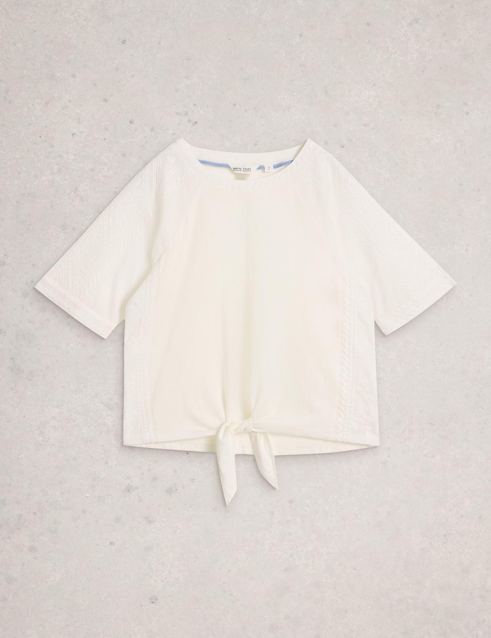 Pure Cotton Embroidered Tie Hem T-Shirt - image 3