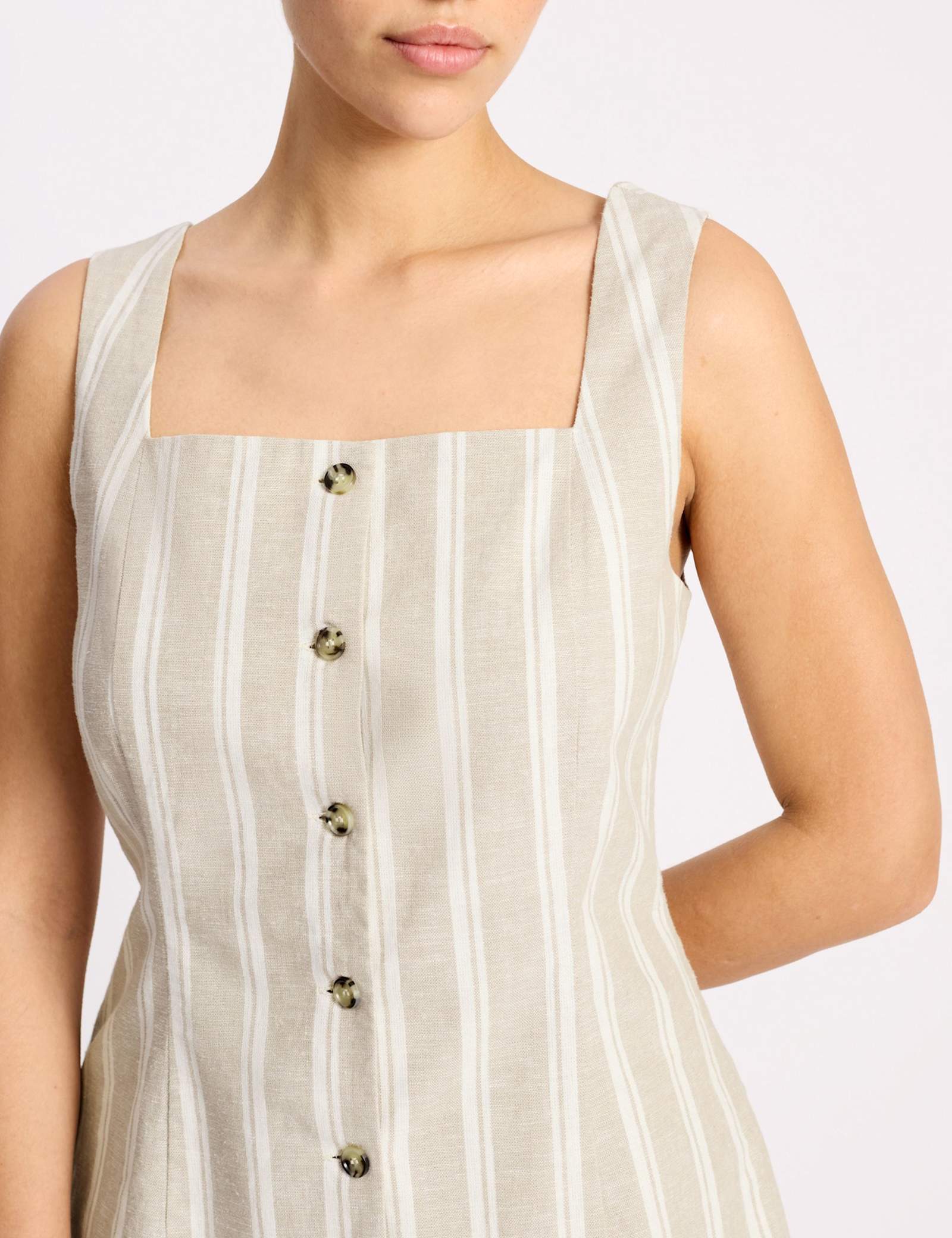 Linen Rich Striped Square Neck Top - image 3