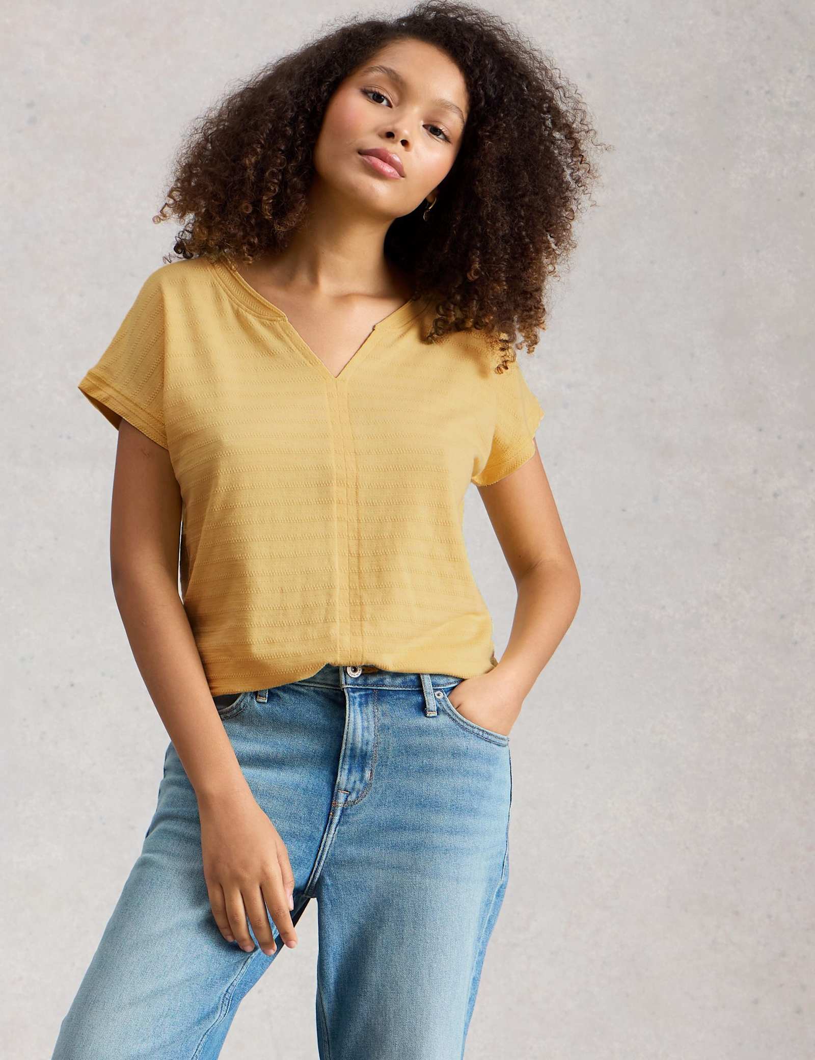 Pure Cotton Textured Notch Neck T-Shirt - image 2