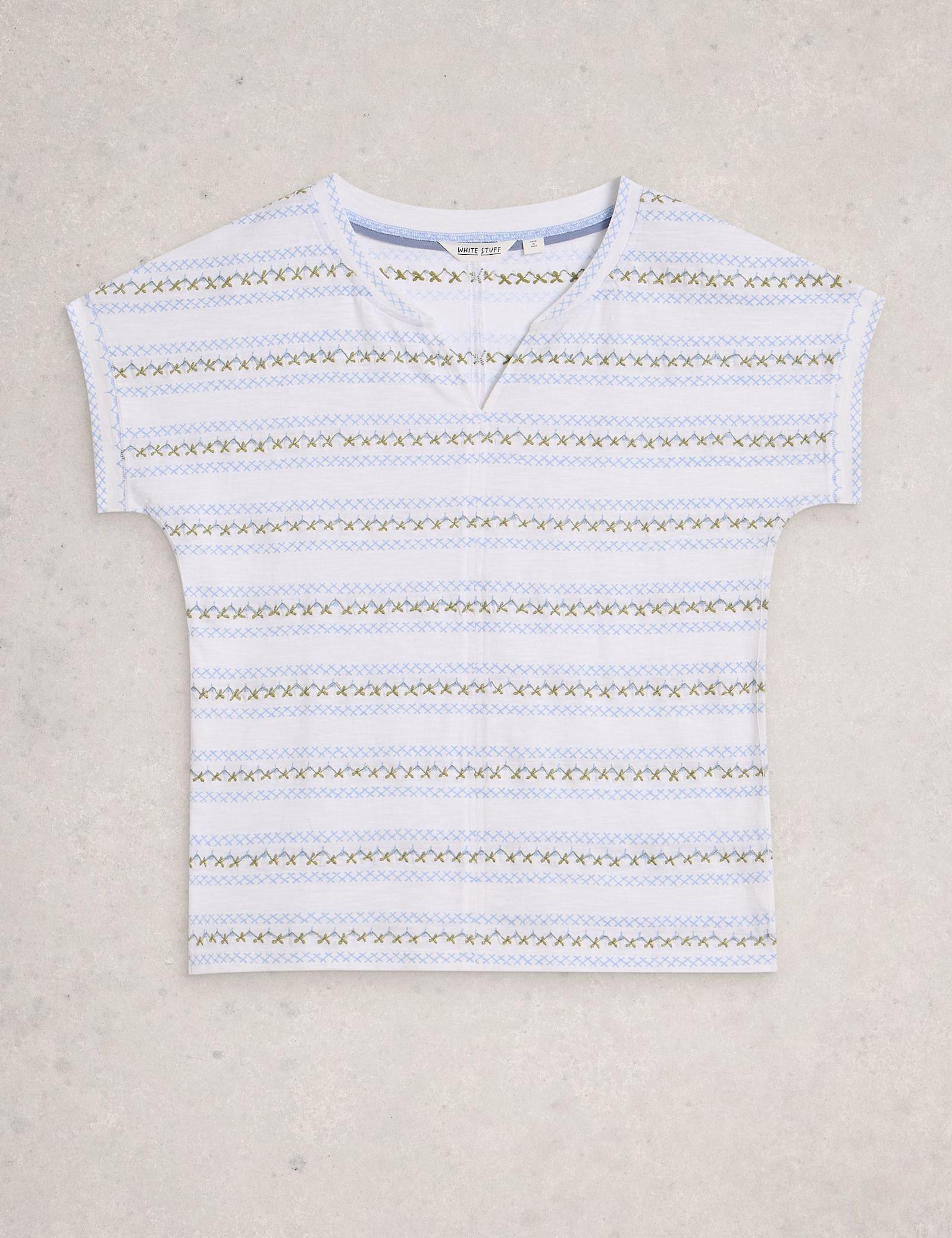 Pure Cotton Embroidered Stripe T-Shirt - image 1