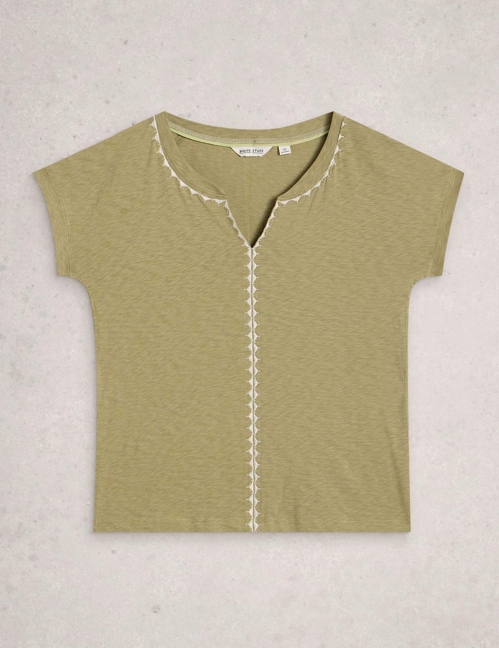 Pure Cotton Embroidered Notch Neck T-Shirt - image 1
