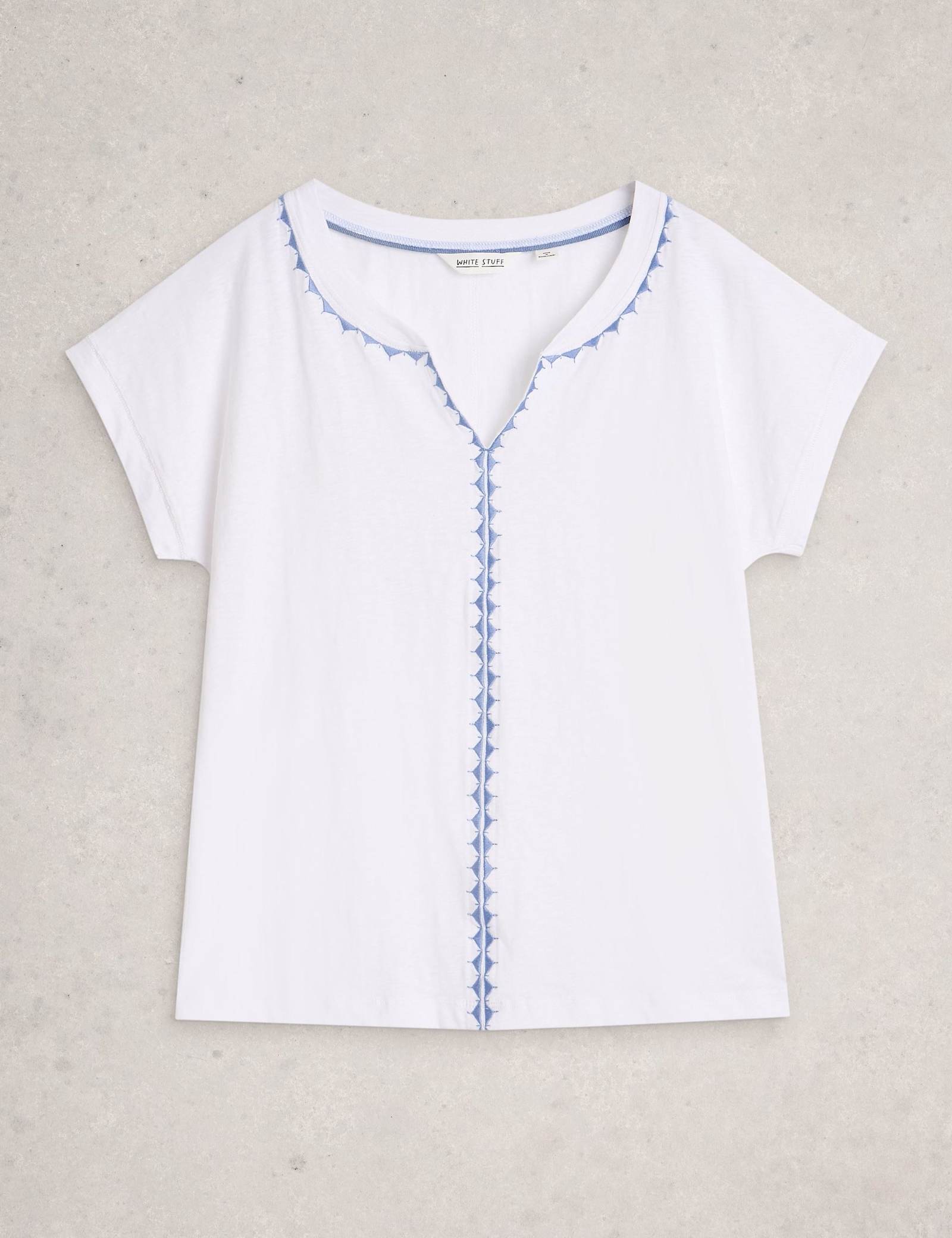 Pure Cotton Embroidered Notch Neck T-Shirt - image 2
