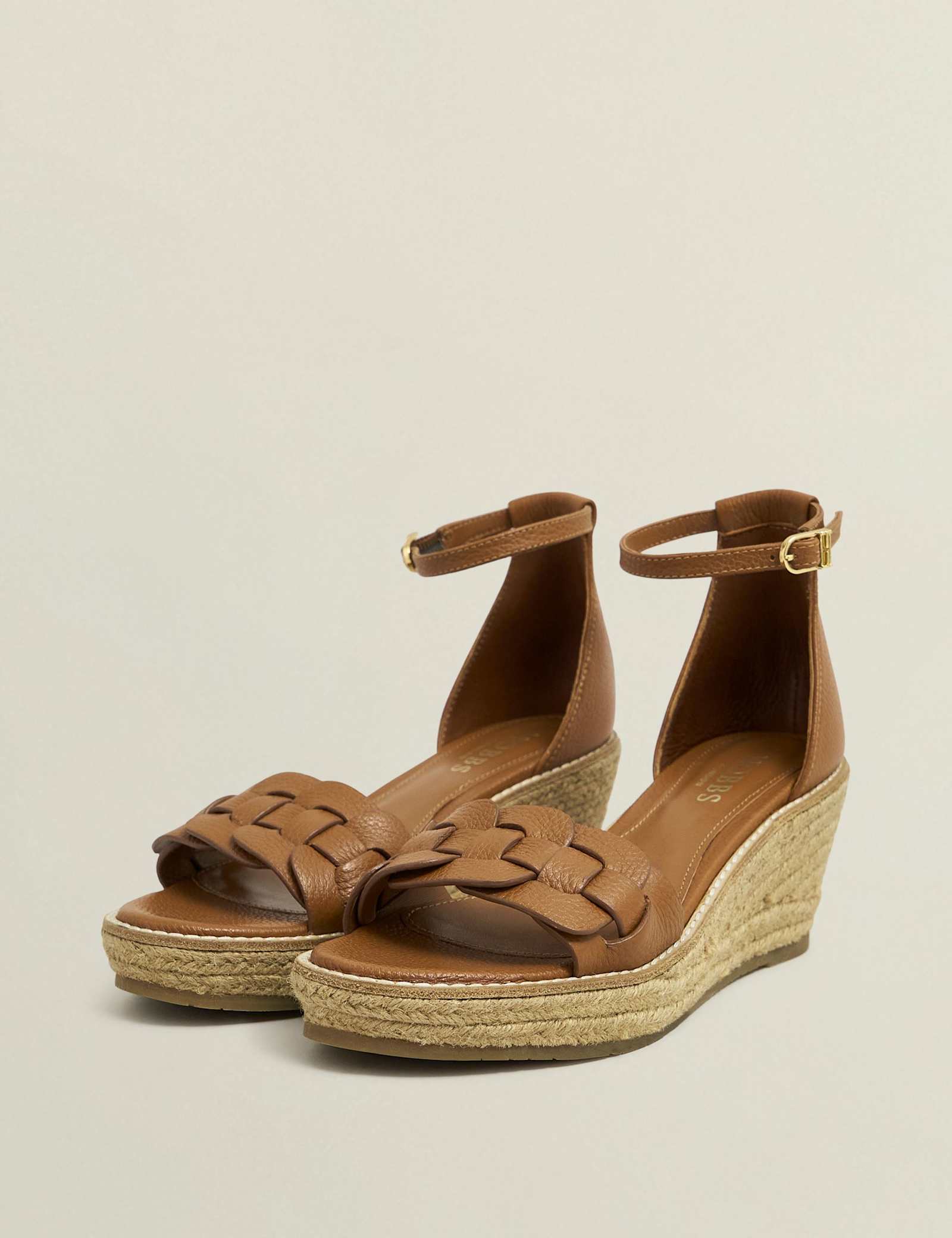 Leather Woven Ankle Strap Wedge Espadrilles - image 5