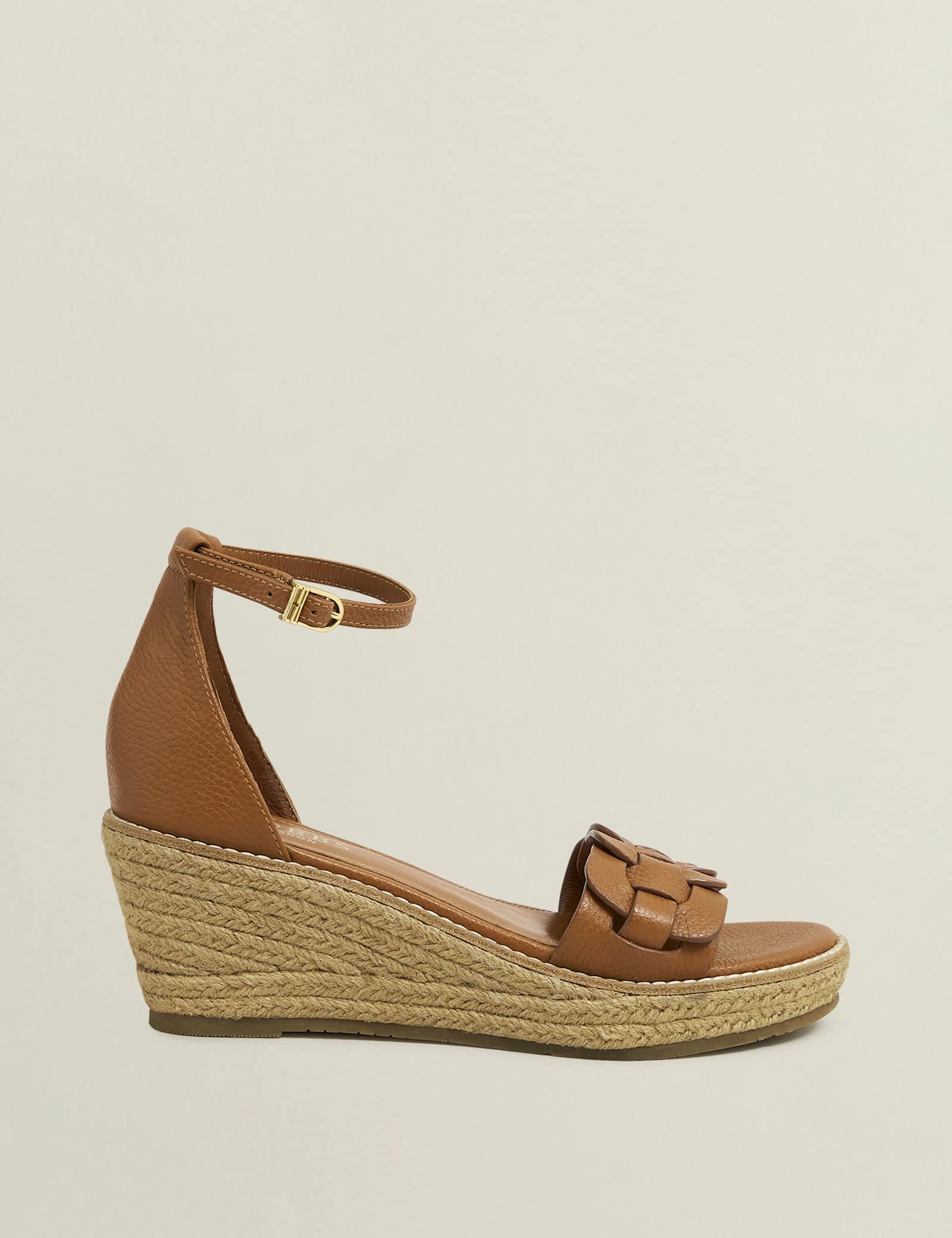 Leather Woven Ankle Strap Wedge Espadrilles - image 1