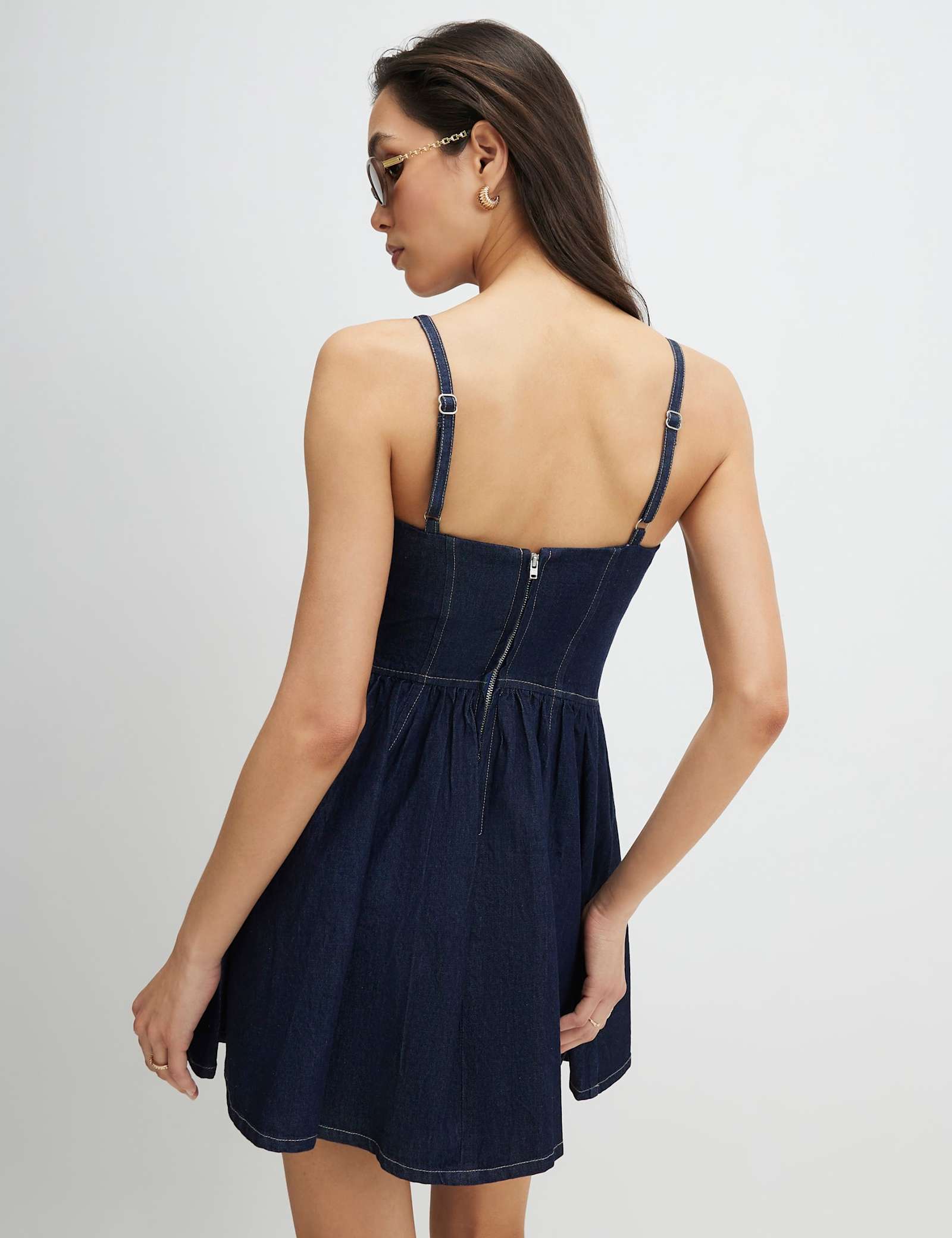 Denim Scoop Neck Mini Skater Dress - image 2