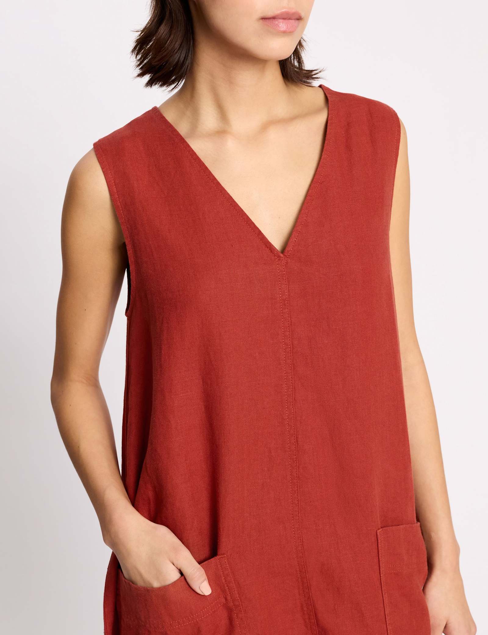 Pure Linen V-Neck Midaxi Shift Dress - image 3