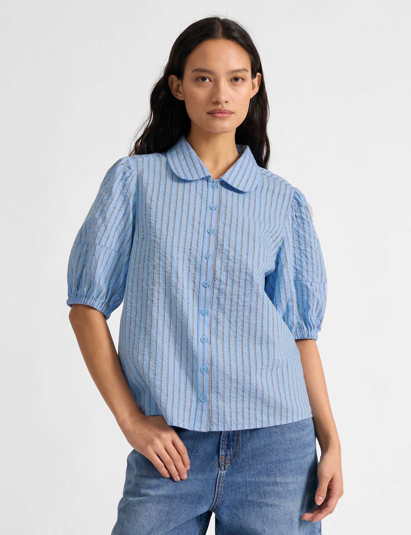 Striped Collared Blouse with Cotton - image 2