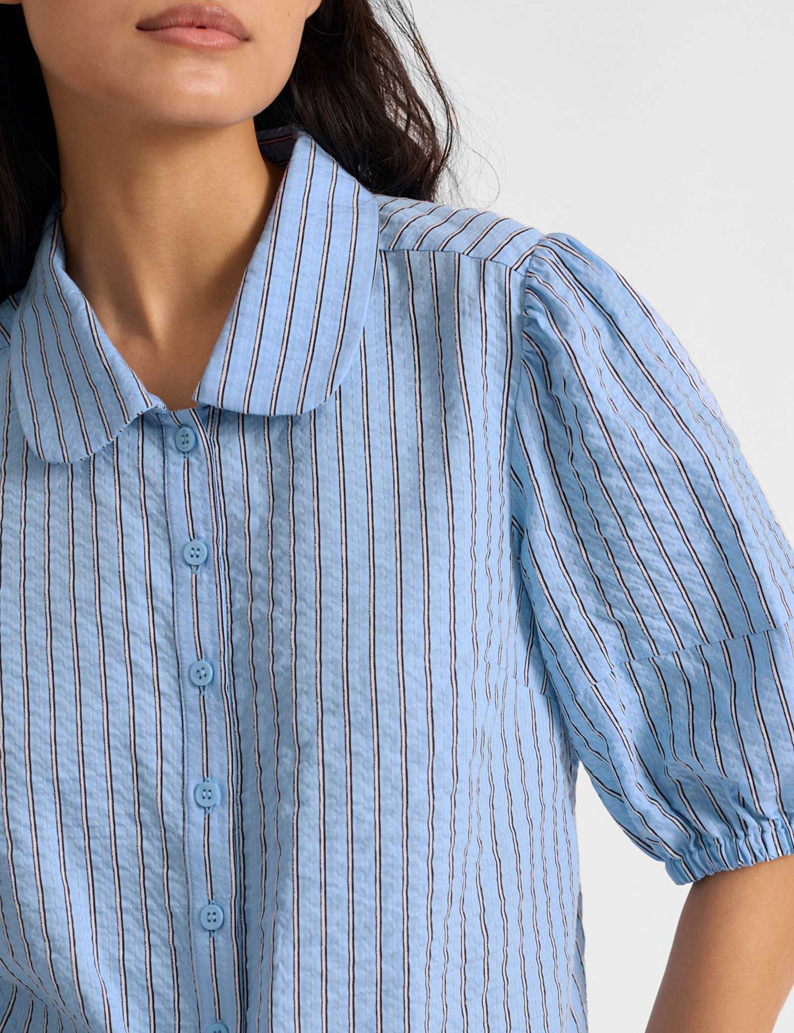 Striped Collared Blouse with Cotton - image 4