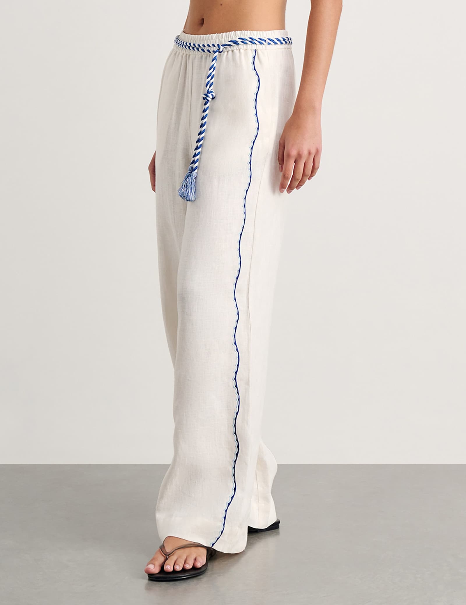 Pure Linen Embroidered Straight Leg Trousers - image 3