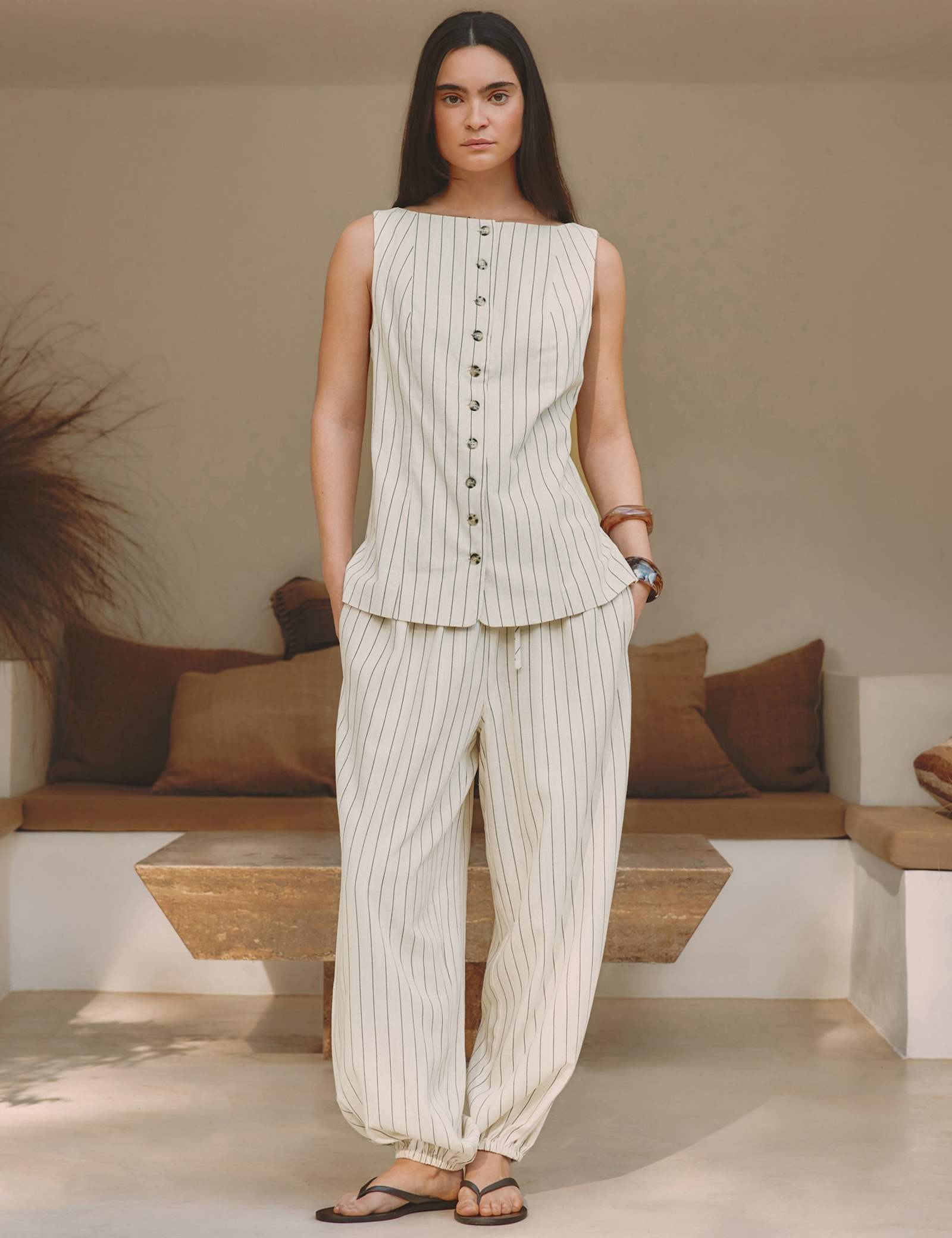 Linen Blend Pinstripe Balloon Joggers - image 2