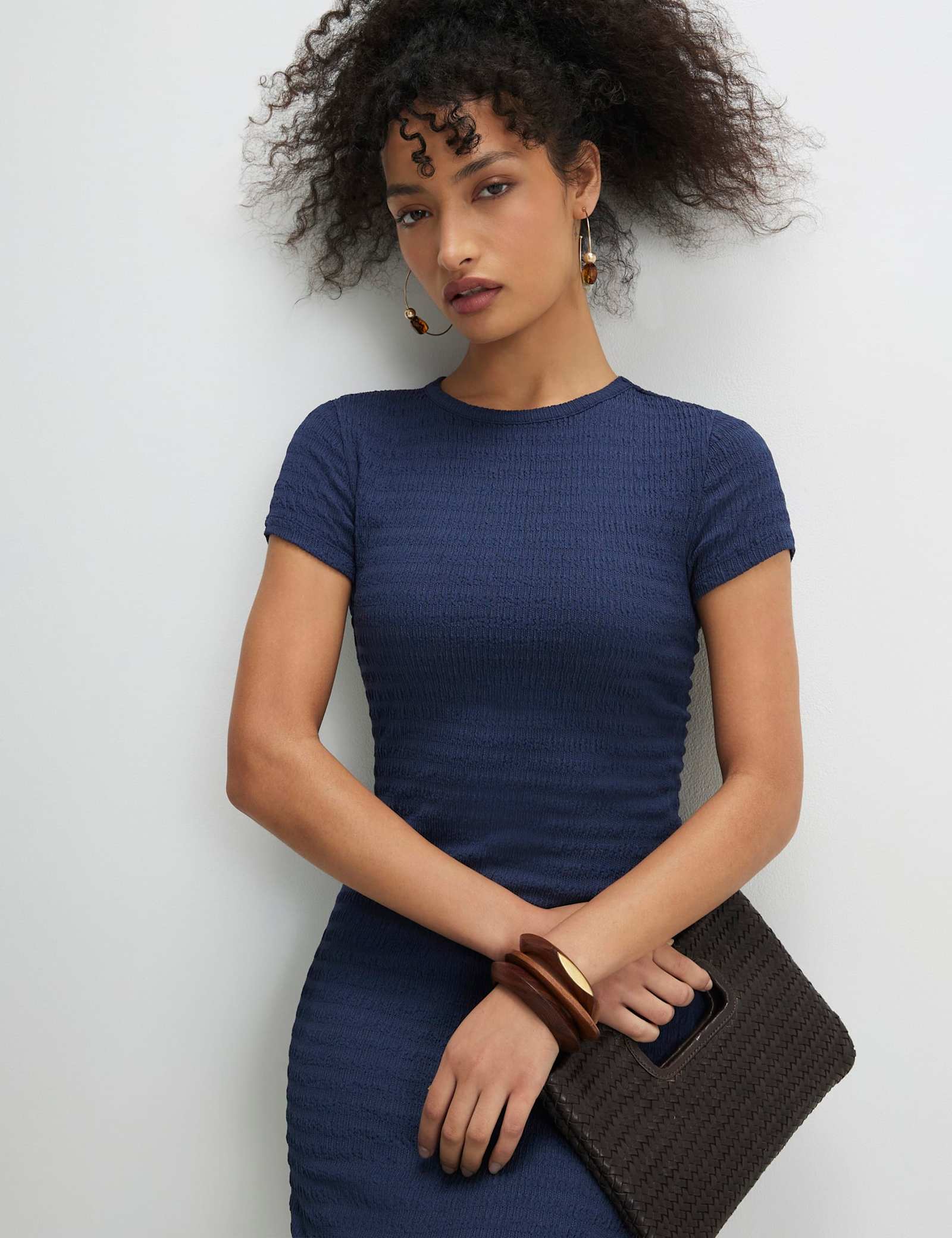 Textured Crew Neck Midi Bodycon Dress - image 3