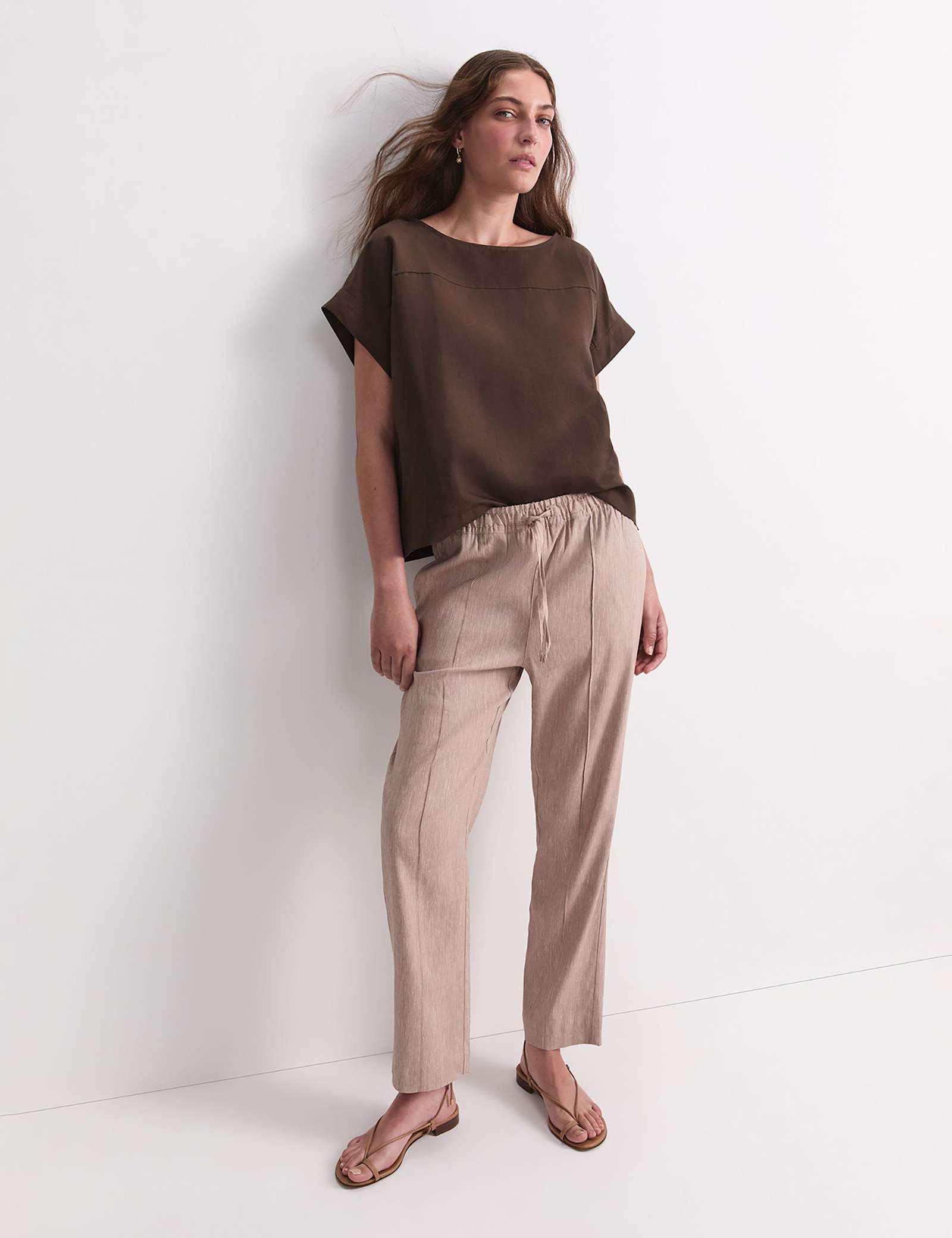 Linen Blend Relaxed Tapered Trousers - image 3