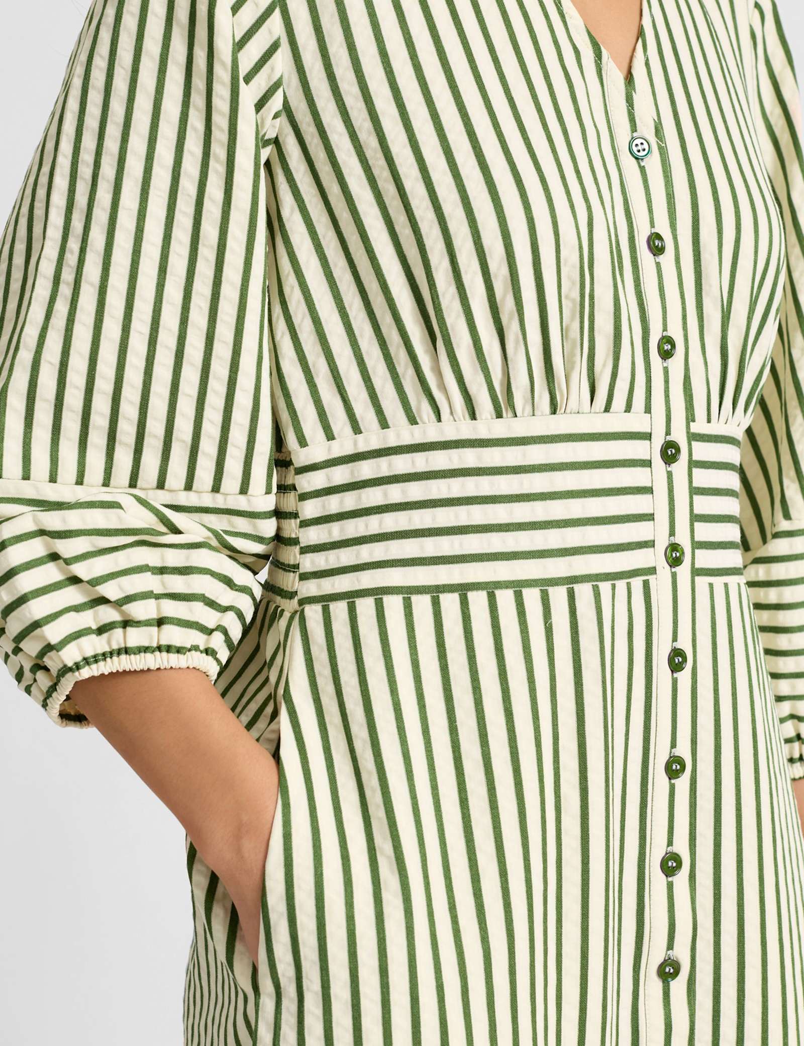 Cotton Blend Striped V-Neck Midi Shirt Dress - image 3