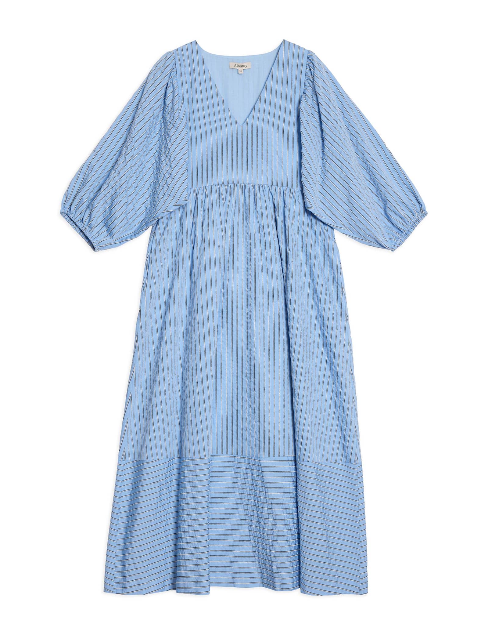 Striped V-Neck Midi Smock Dress - image 1