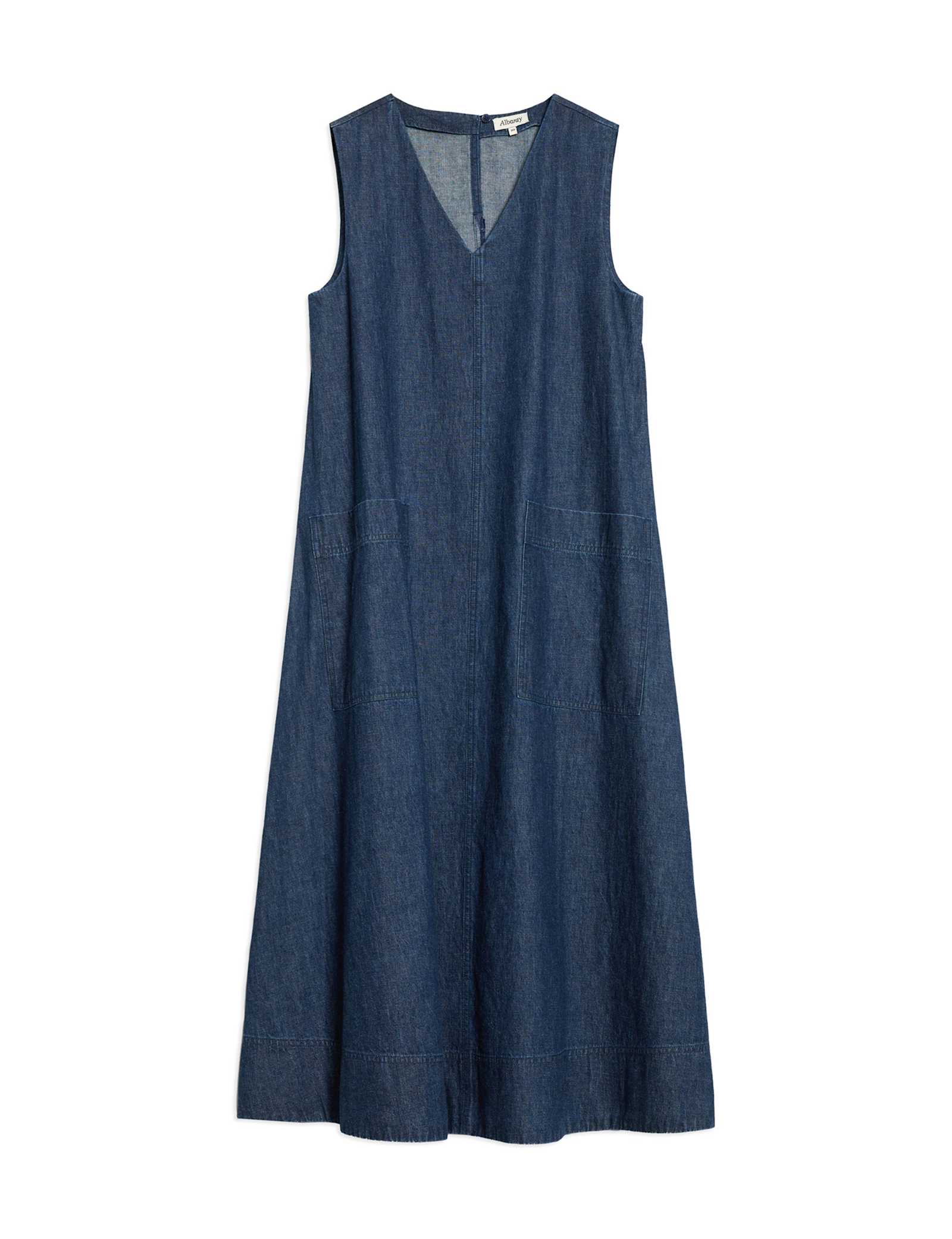 Denim V-Neck Midi A-Line Swing Dress - image 1
