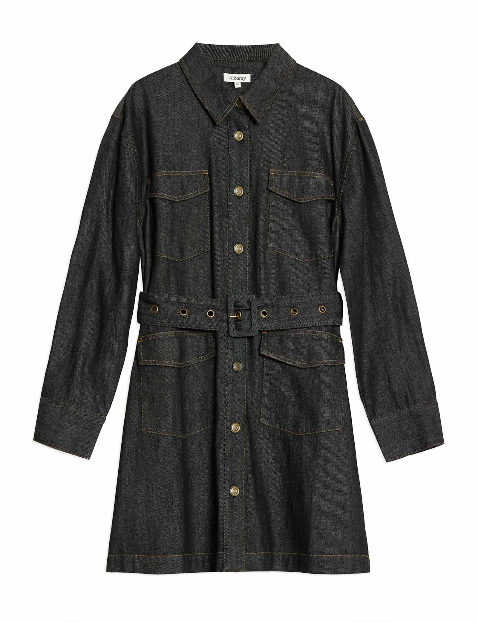 Denim Belted Mini Utility Dress - image 1
