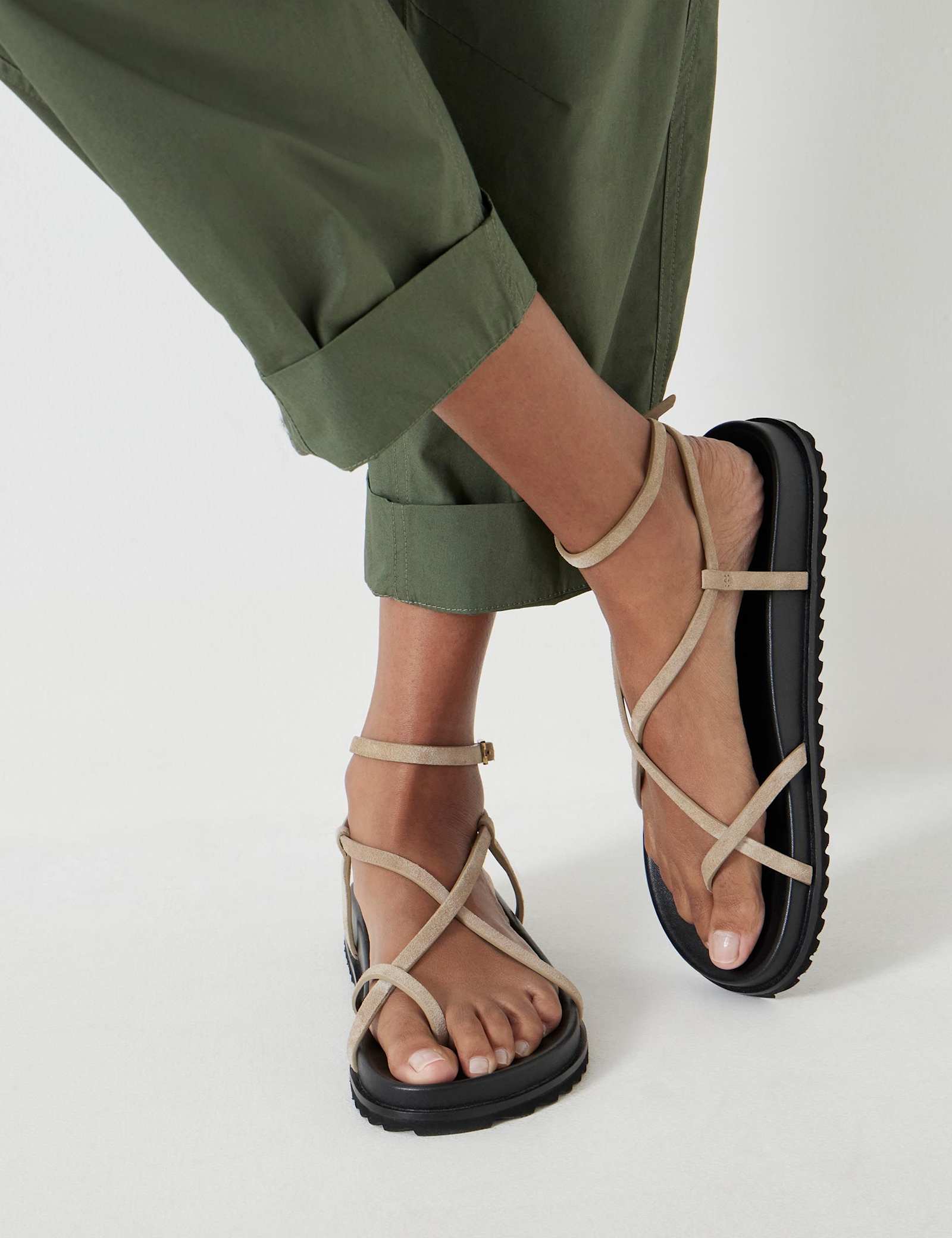 Suede Buckle Strappy Flat Sandals - image 4