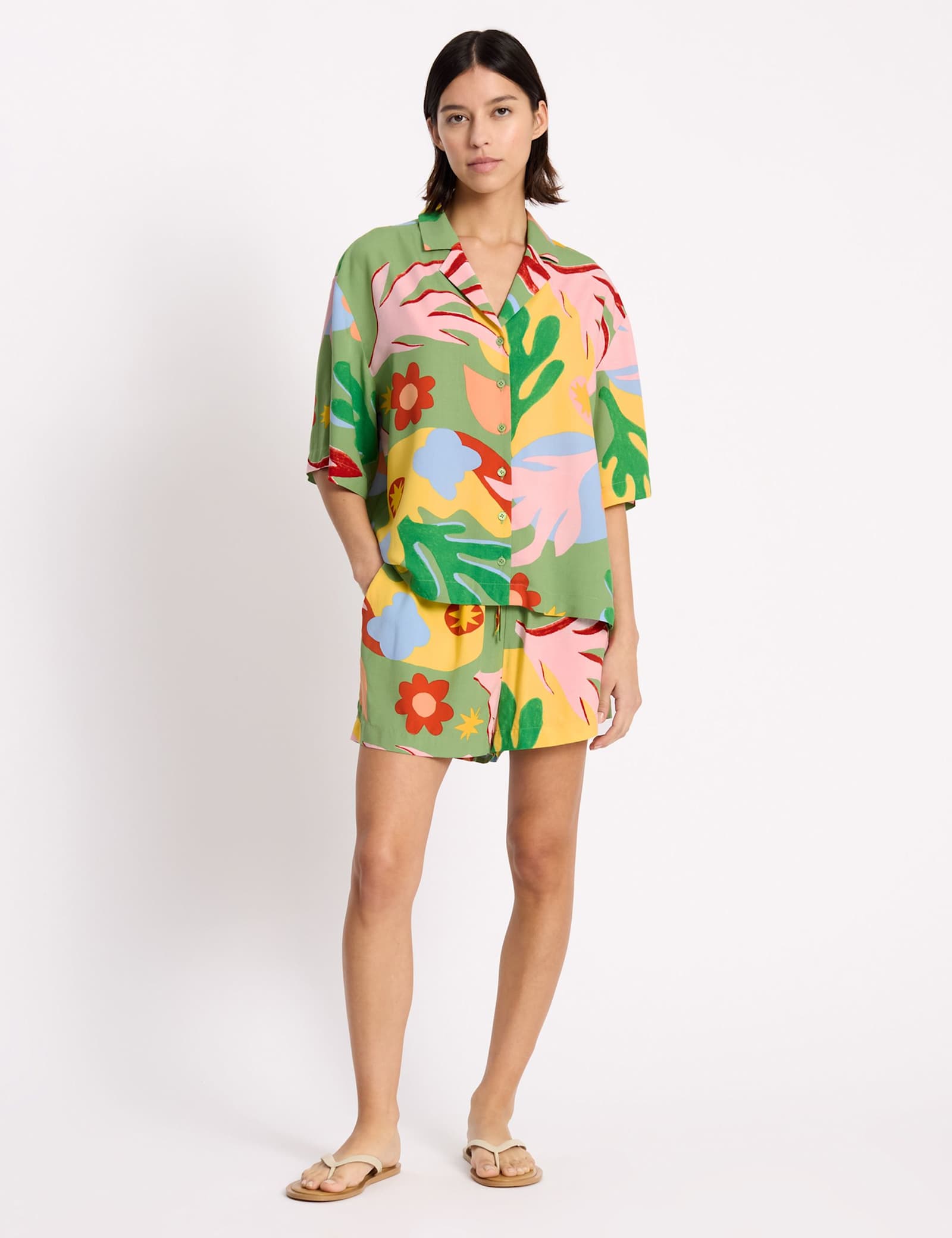 Tropical Print Collared Shirt - image 2