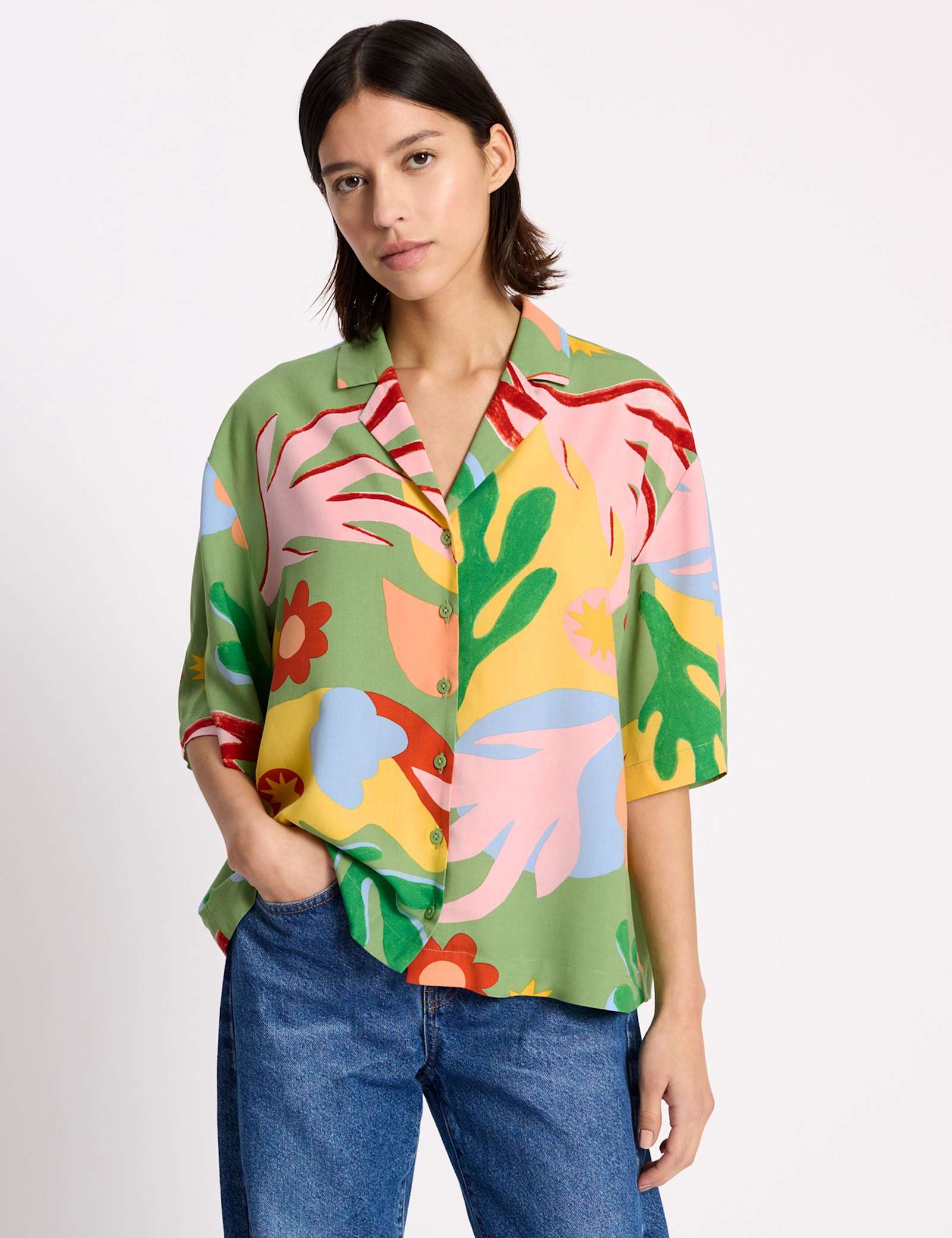 Tropical Print Collared Shirt - image 5