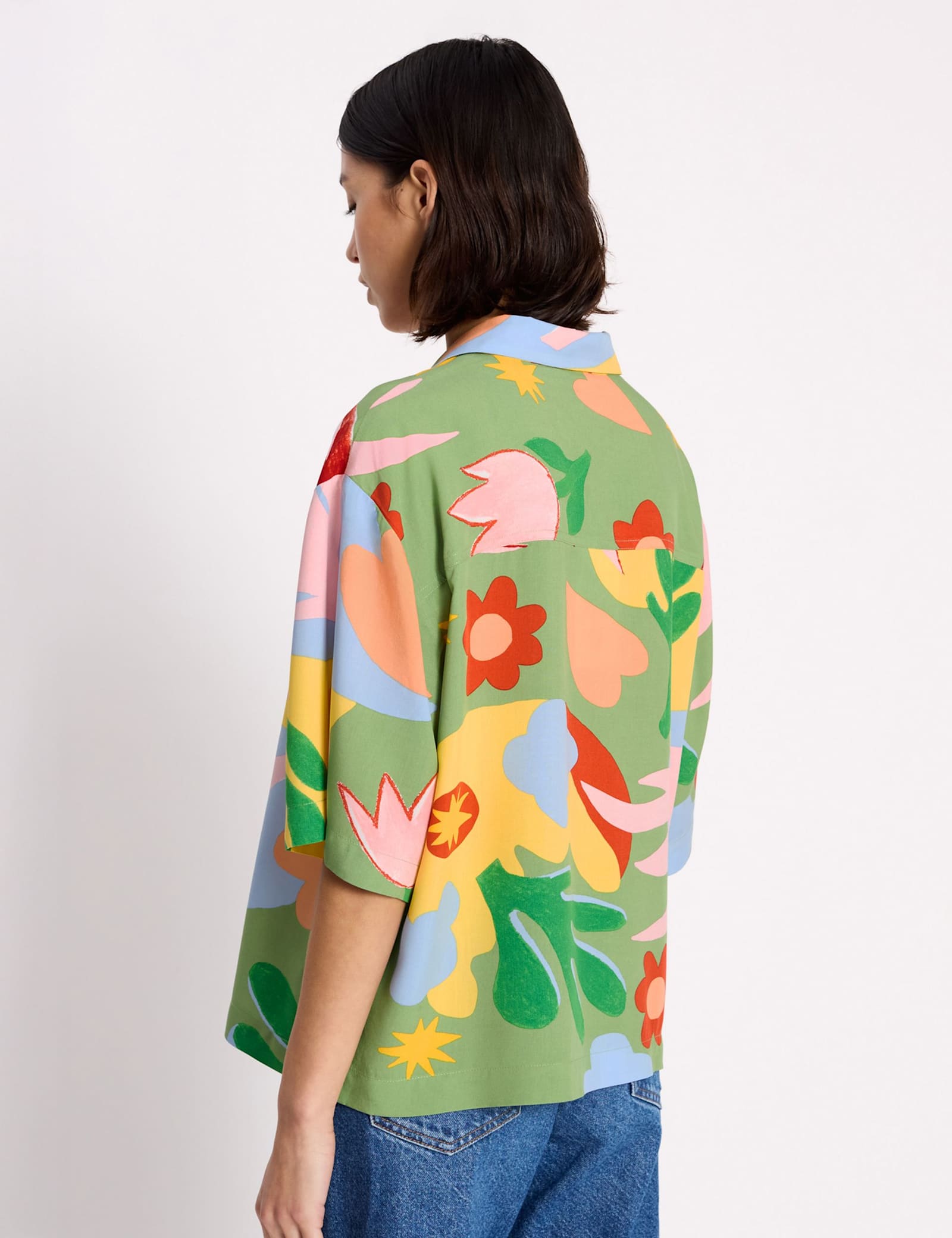 Tropical Print Collared Shirt - image 4