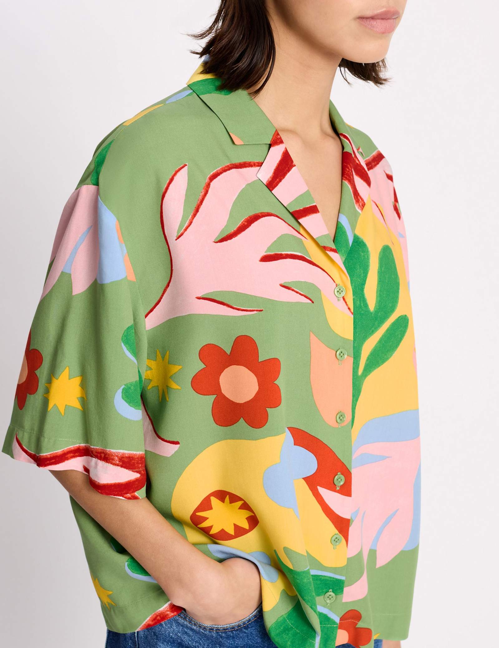 Tropical Print Collared Shirt - image 3