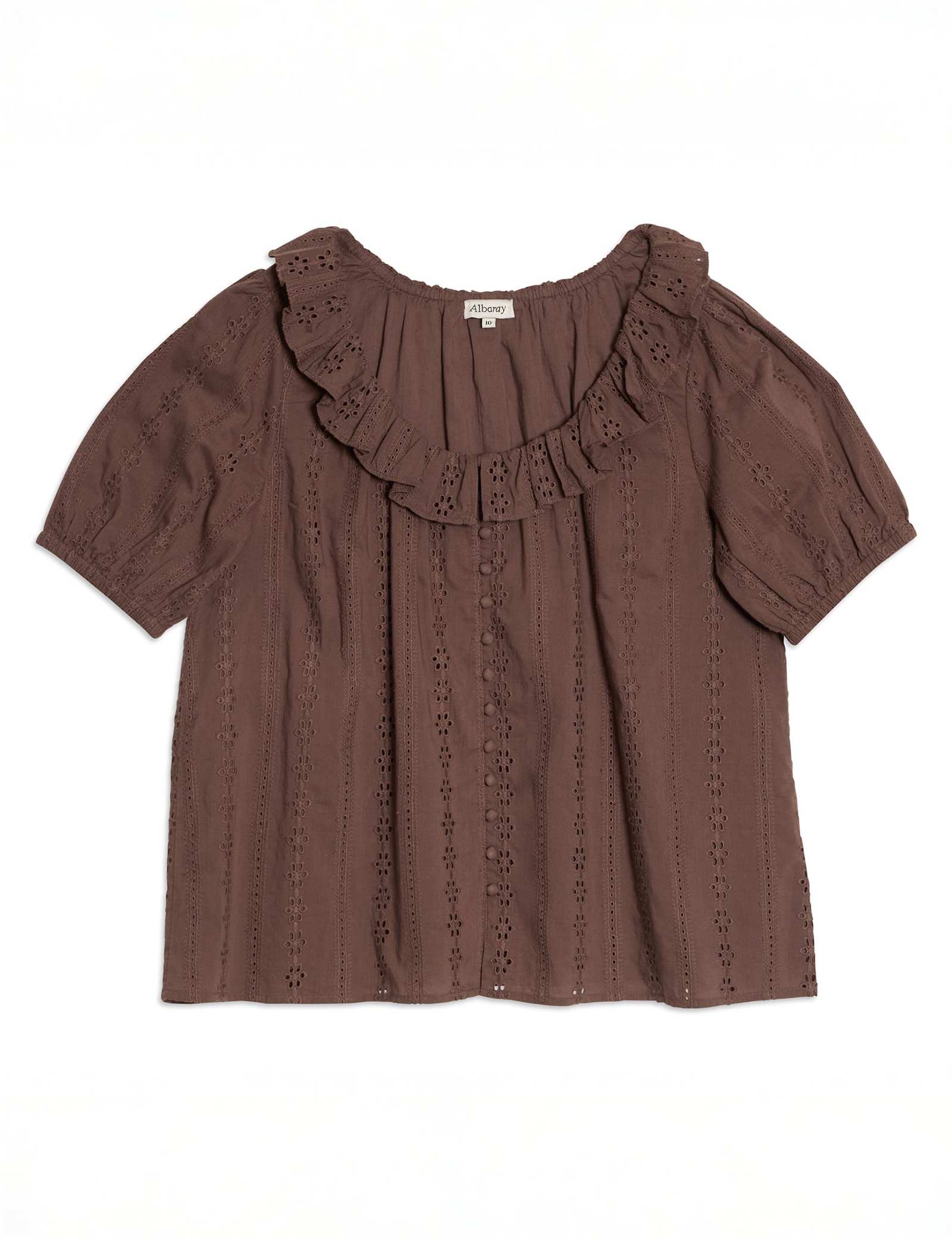 Pure Cotton Broderie Scoop Neck Ruffle Top - image 1