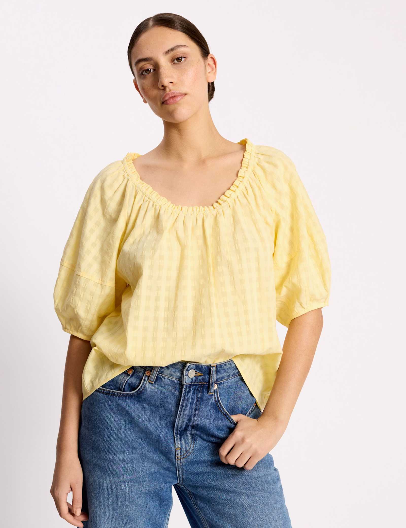 Pure Cotton Gingham Scoop Neck Top - image 2